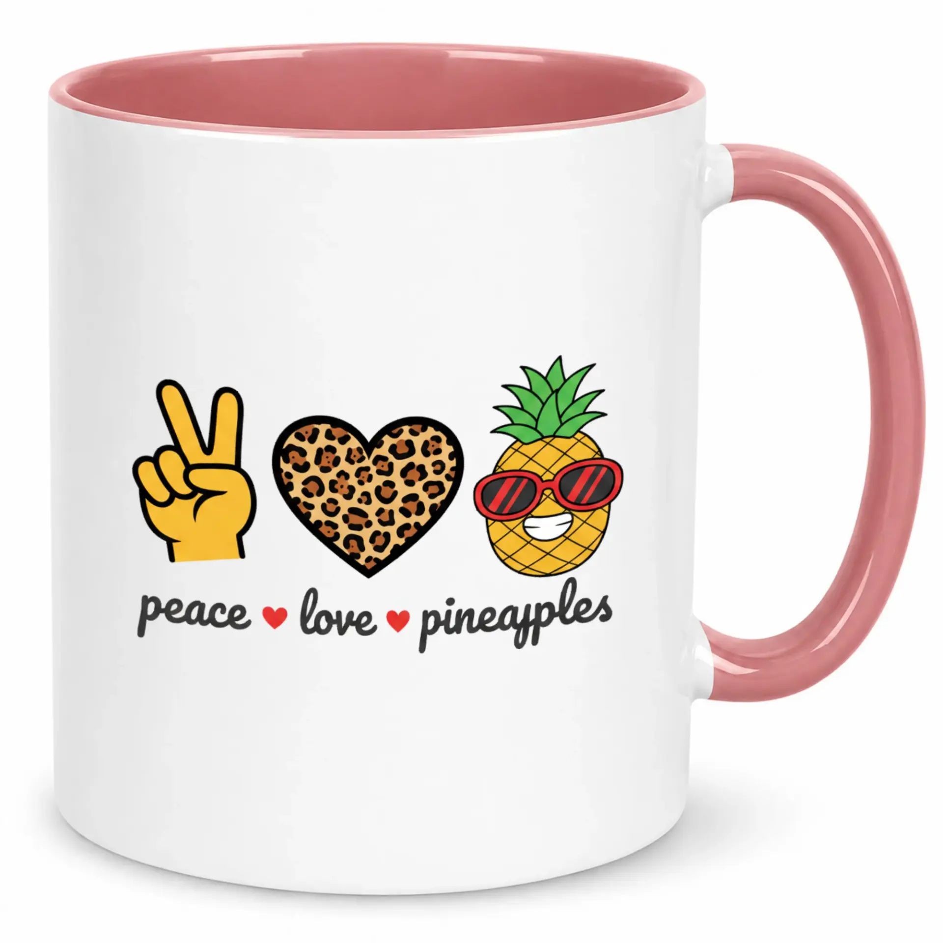 Coffee Mug Peace Love Pineapples Tropical Leopard Print Heart Design Ceramic Drinkware for Morning Beverage Home Office Desk Gift