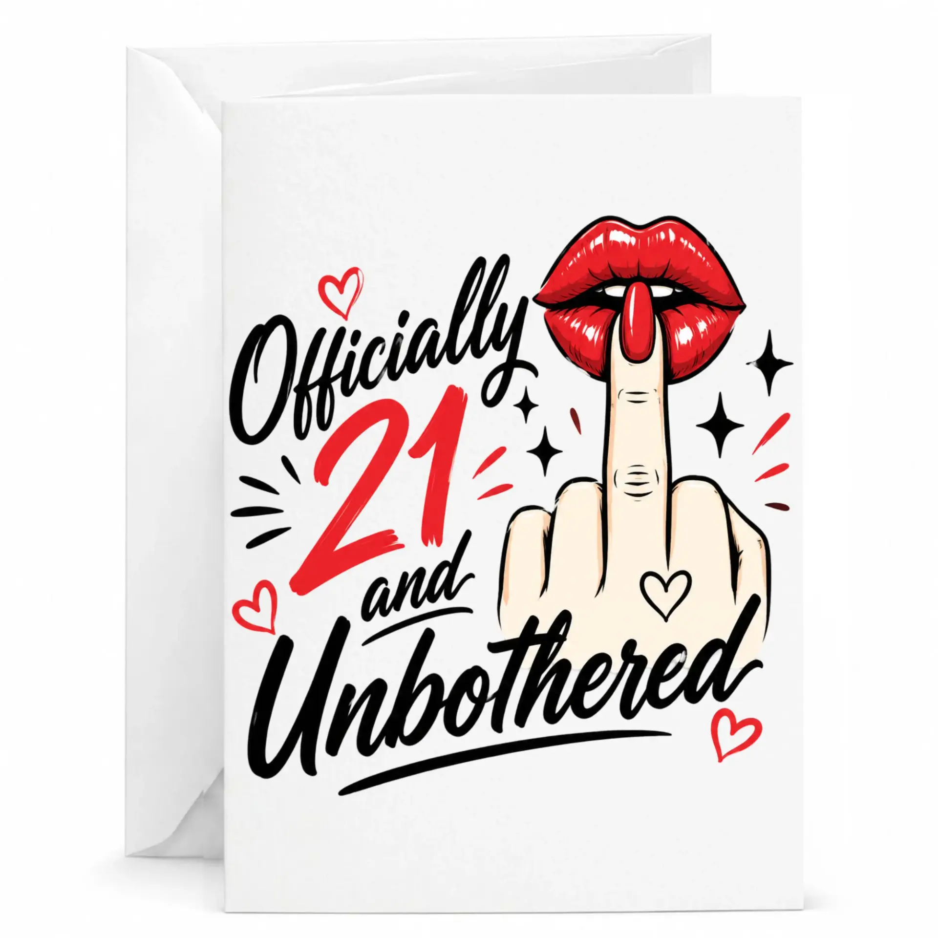 Funny 21st Birthday Greeting Card Officially 21 and Unbothered Sassy Illustrated Design for Milestone Celebration