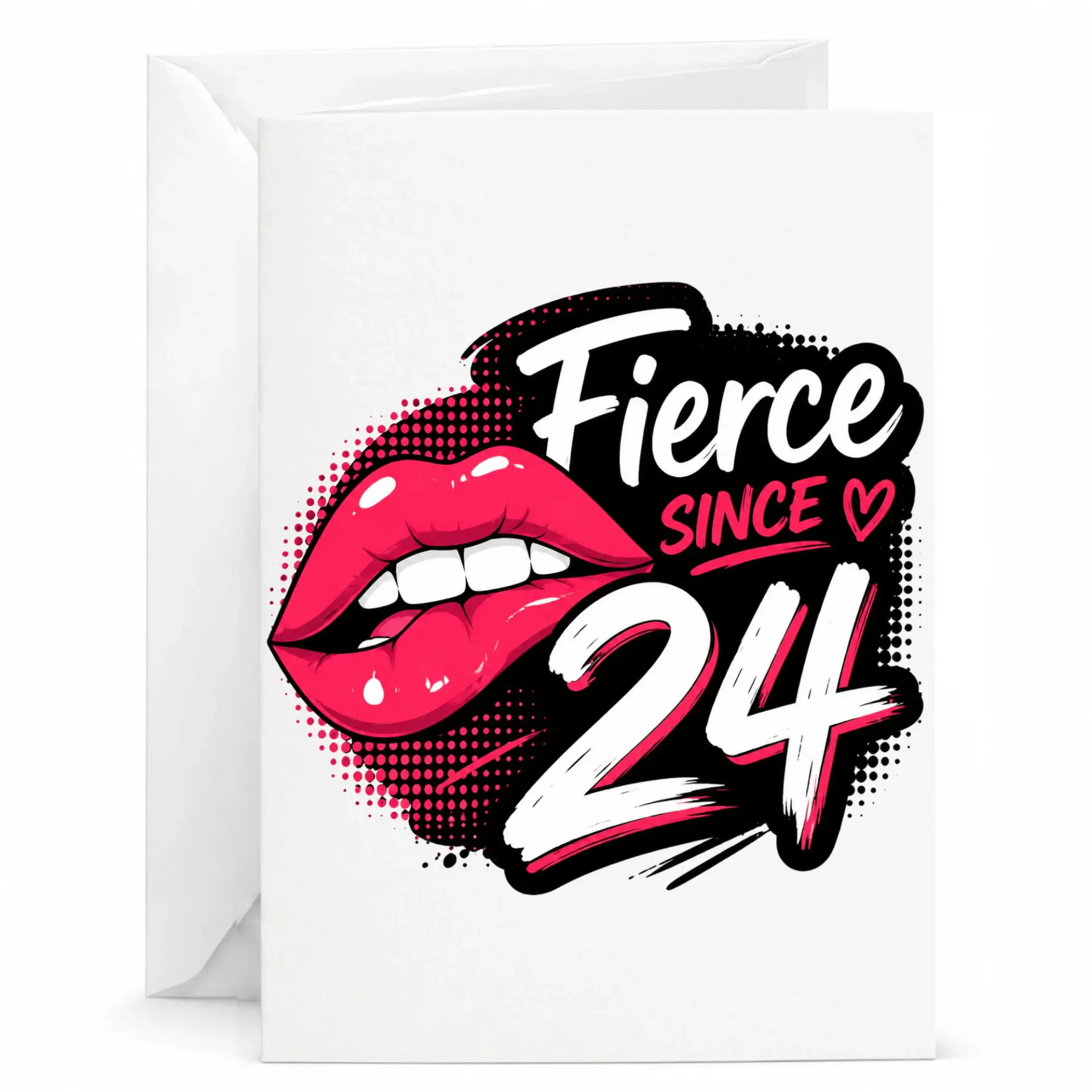 Birthday Card Fierce Since 24 Stylish Graphic Greeting Card with Vibrant Lips Design for Milestone Celebration