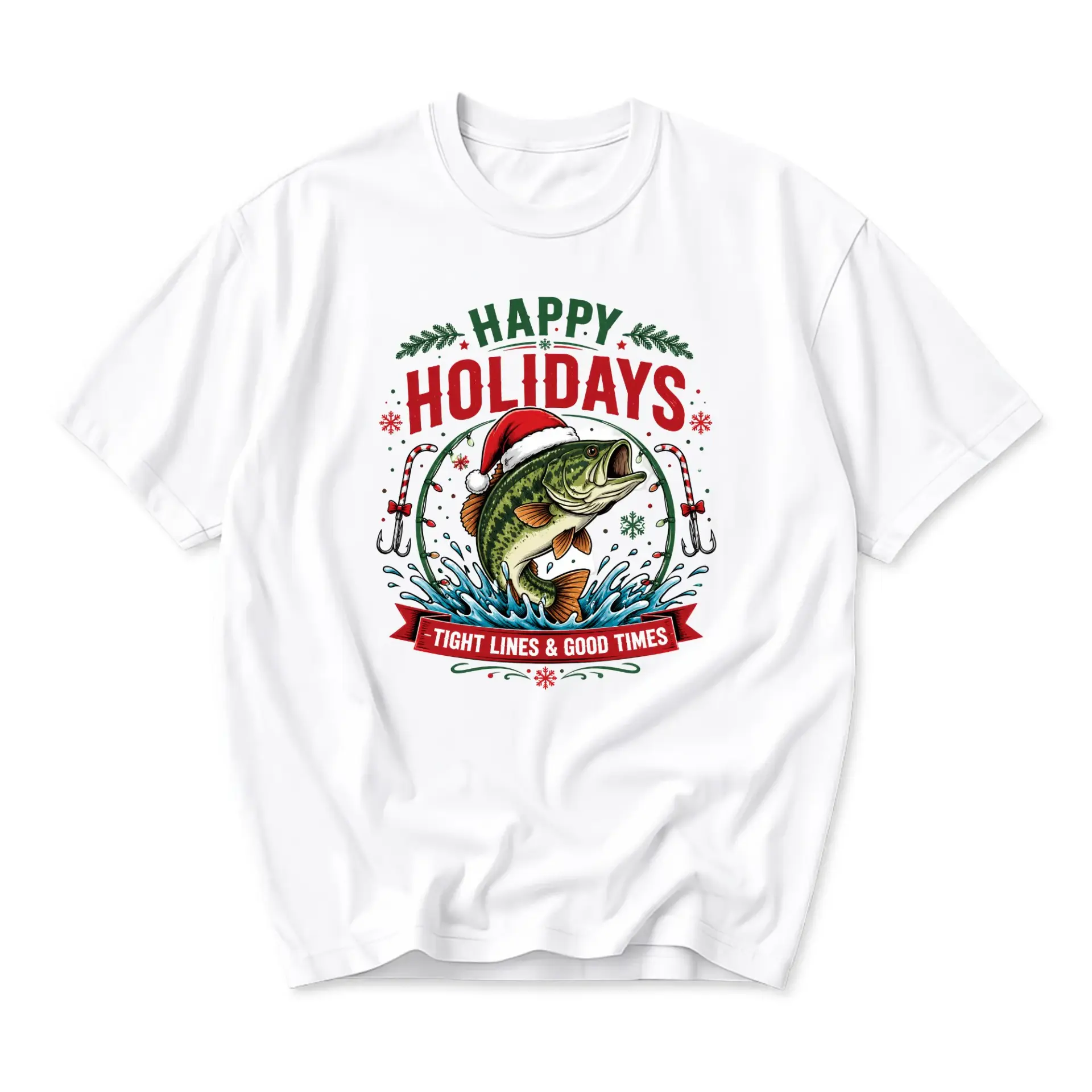 Funny Shirt Happy Holidays Fishing Graphic Tee for Men and Women Seasonal