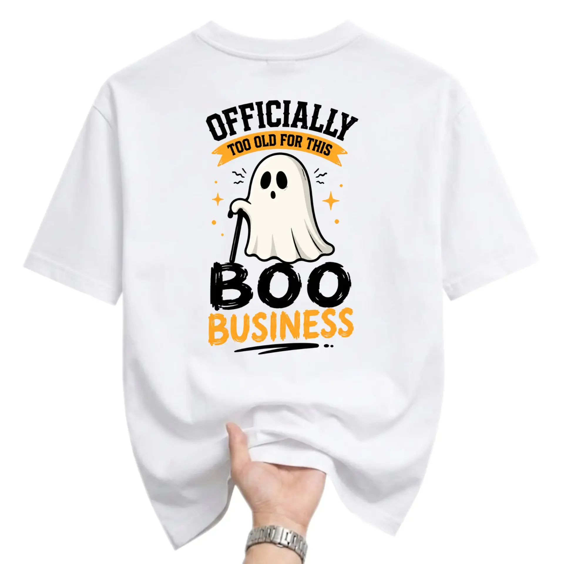 Funny Shirt Officially Too Old for This Boo Business Ghost Graphic Tee Unisex Casual Crew Neck Halloween Apparel