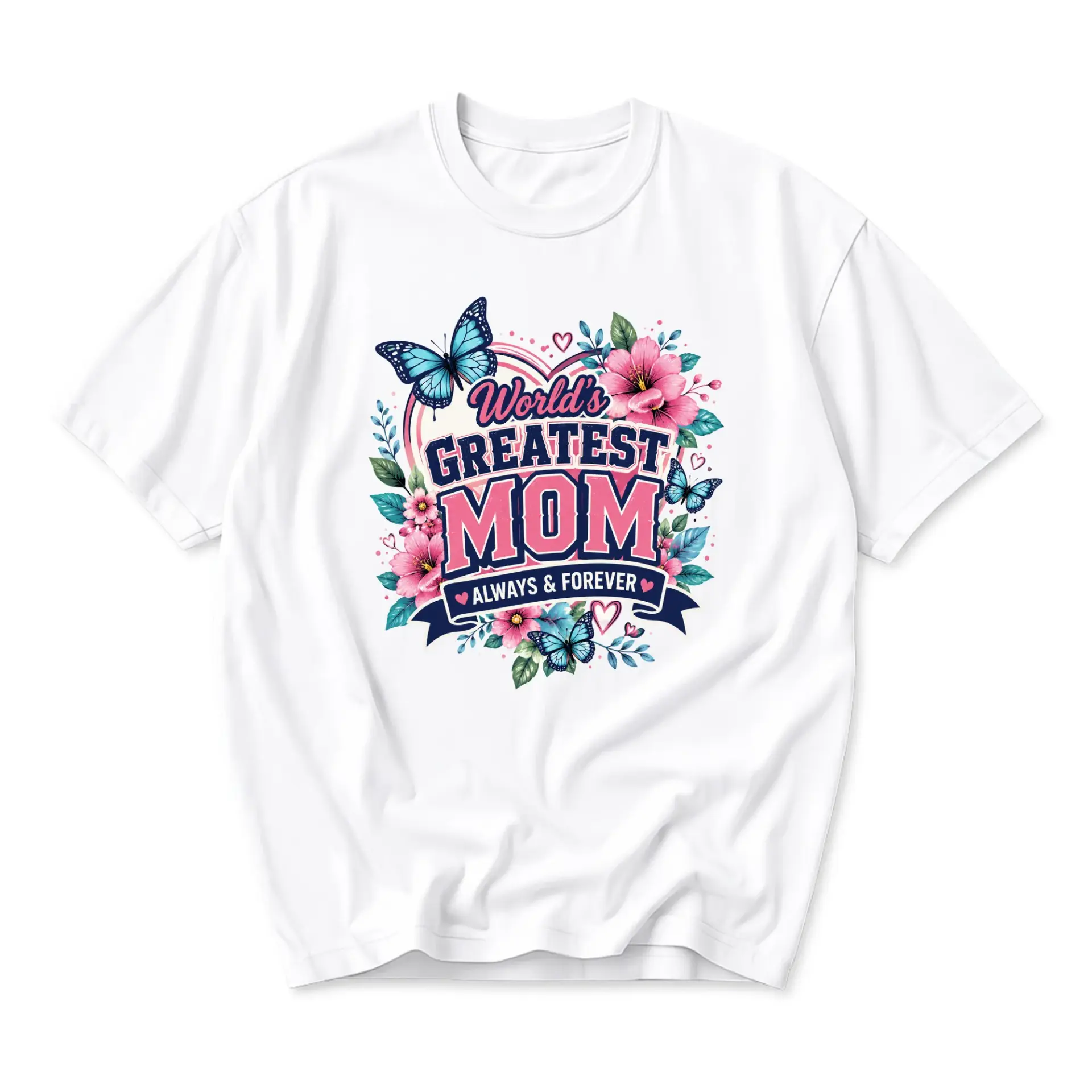 Graphic Tee Worlds Greatest Mom Floral Butterfly Print Unisex Casual Crew Neck T-Shirt Soft Breathable Cotton Blend