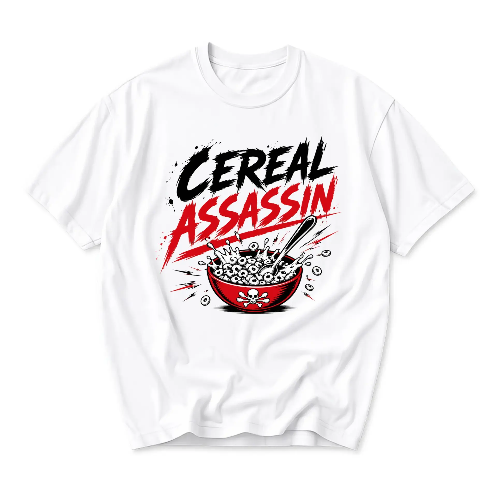 Funny Shirt Cereal Assassin Graphic Tee Unisex Crew Neck Casual Cotton Blend Apparel for Everyday Wear and Expression