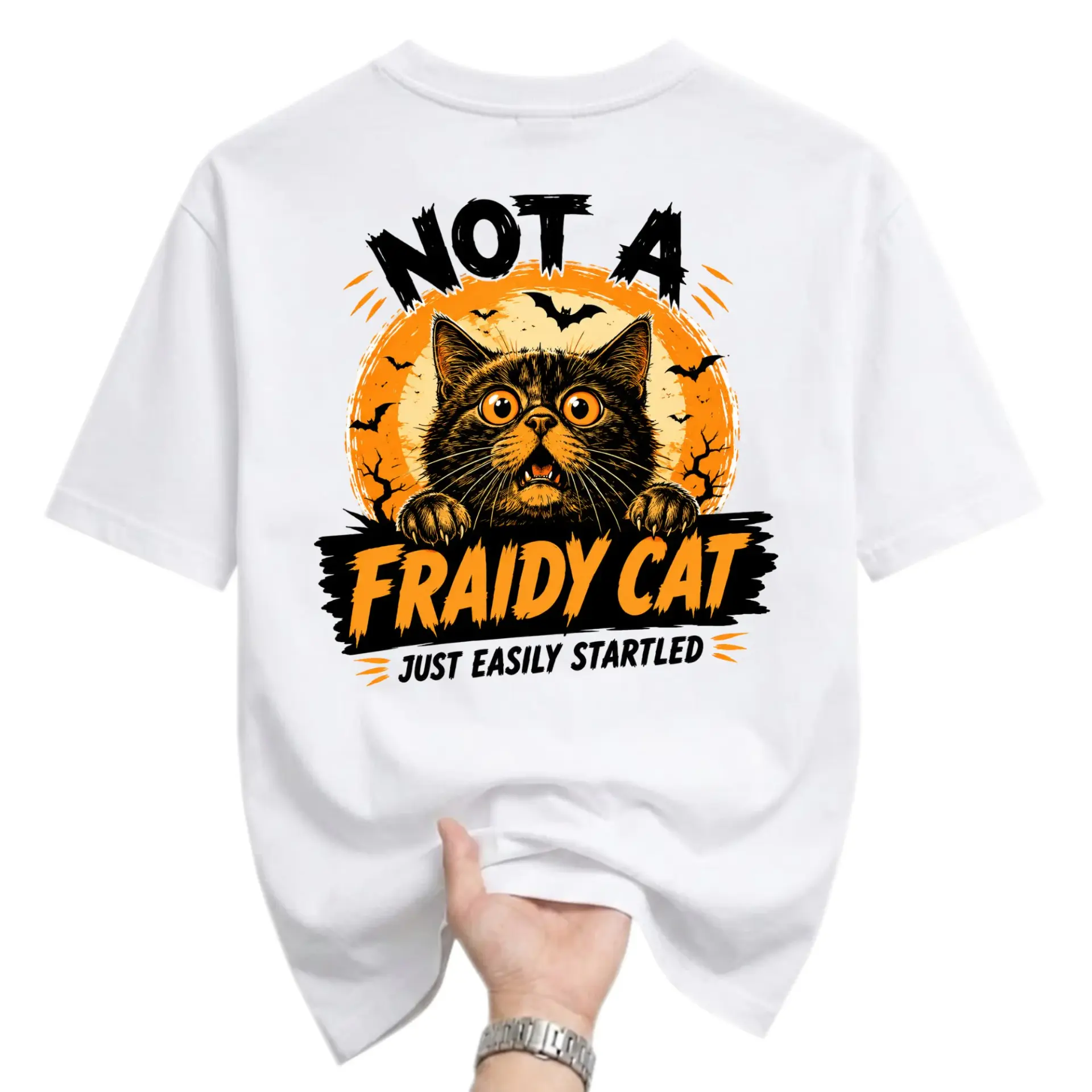 Funny Shirt Not a Fraidy Cat Graphic Tee Unisex Casual Crew Neck Comfortable Cotton Blend Everyday Apparel for Adults