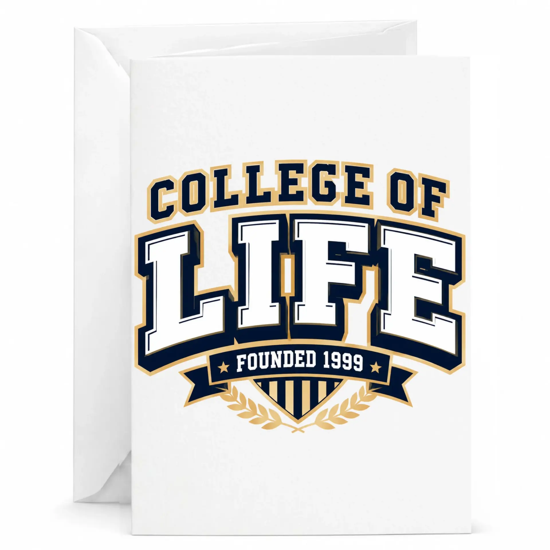 Greeting Card College of Life Founded 1999 Academic Style Typography Design for Milestones and Celebrations