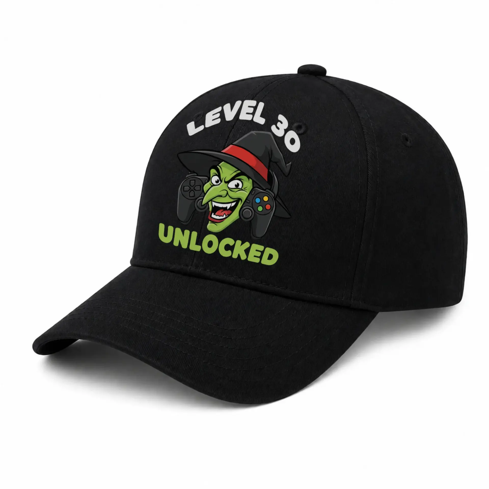Baseball Cap Level 30 Unlocked Witch Gamer Print Structured Dad Hat
