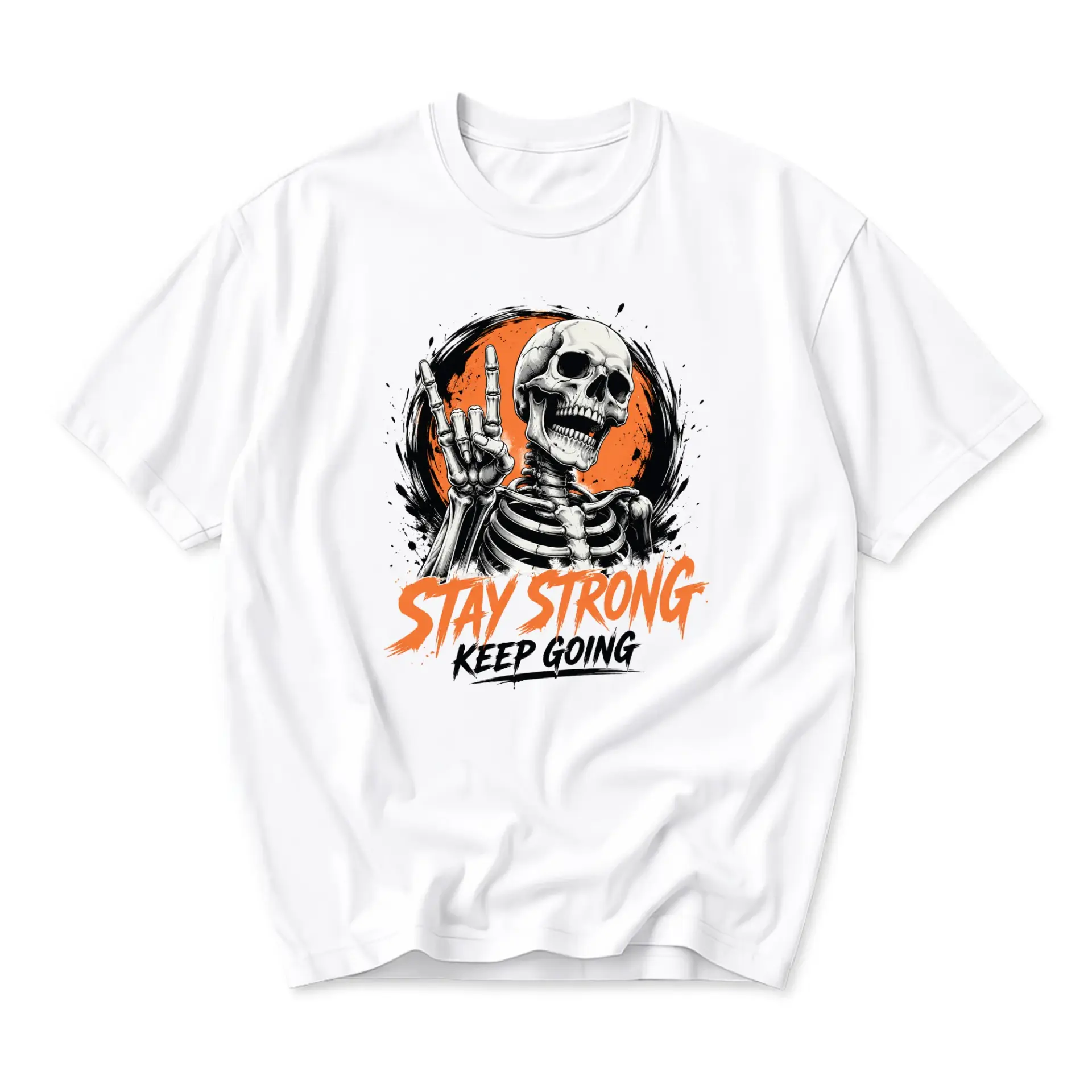 Graphic Tee Stay Strong Keep Going Skeleton Hand Sign Unisex Crew Neck Casual Everyday Cotton Blend Short Sleeve Shirt