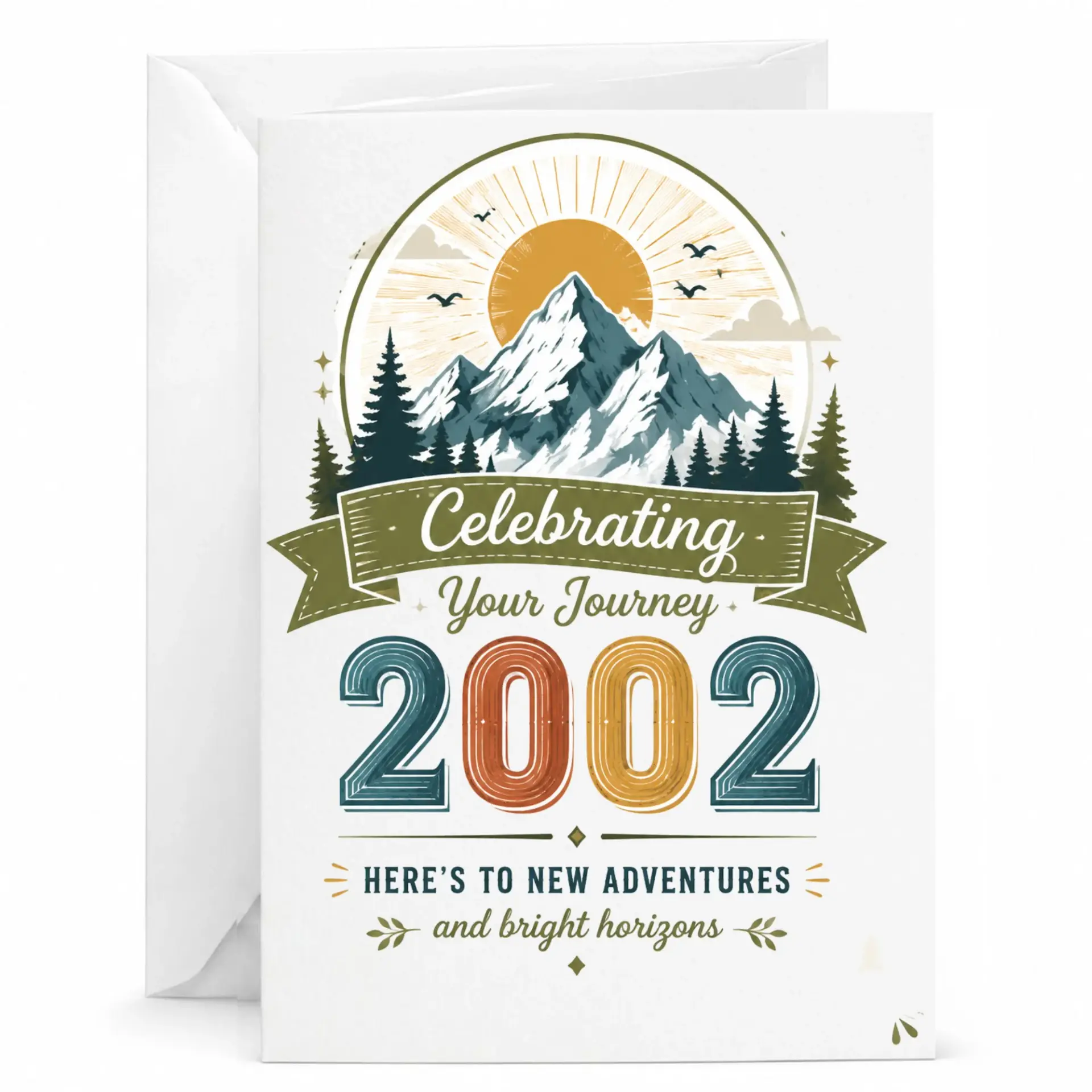 Birthday Card Celebrating Your Journey 2002 Greeting Card for New Adventures and Bright Horizons Vintage Mountain Design