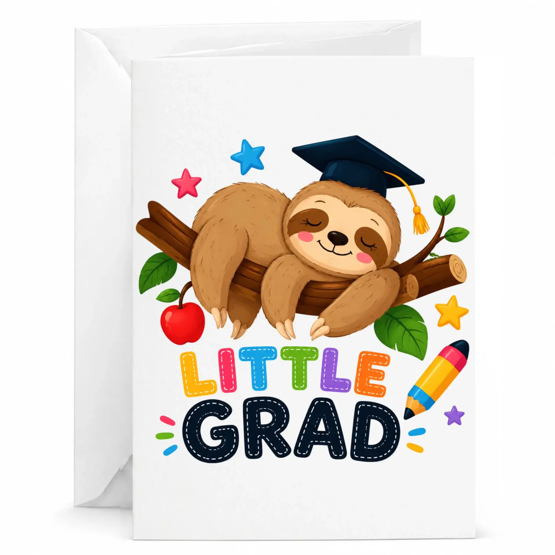 Greeting Card Little Grad Sloth Achievement Note for Friends and Loved Ones Professional Printed Stationery