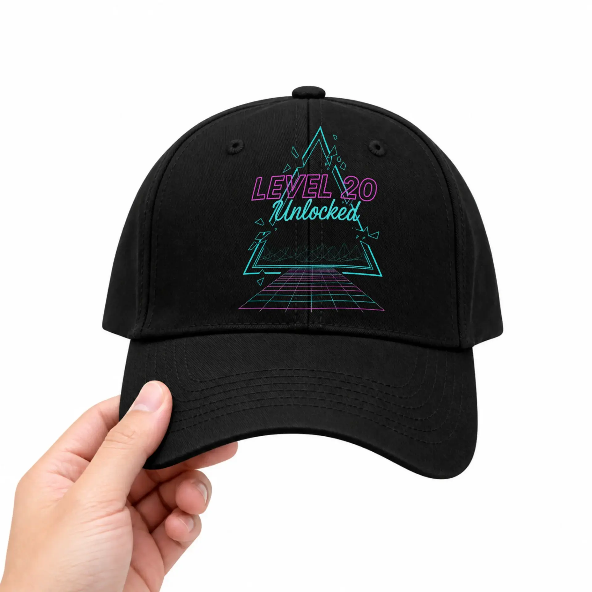 Baseball Cap Level 20 Unlocked Retro Neon Geometric Gaming Dad Hat