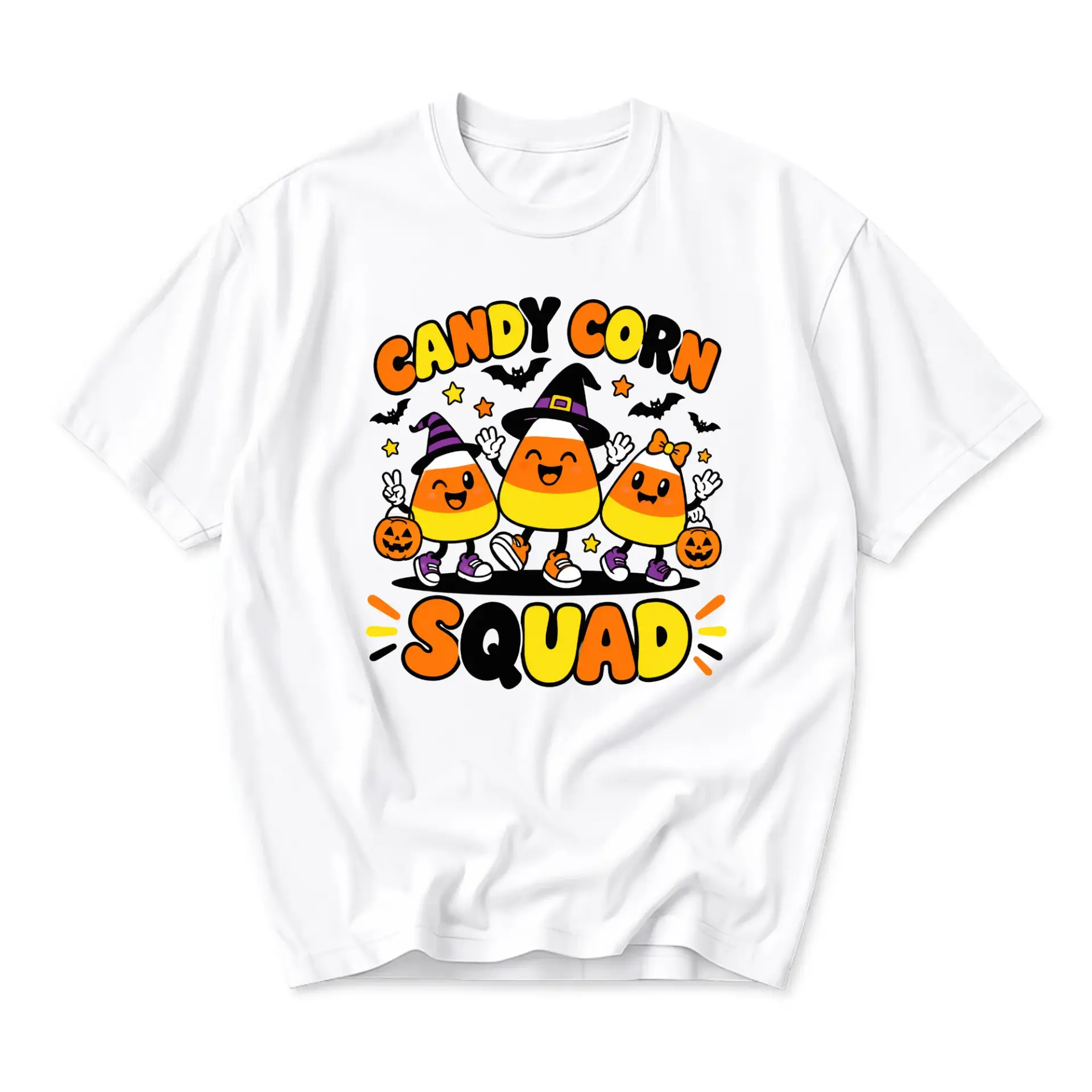 Graphic Tee Candy Corn Squad Halloween Cartoon Illustration Unisex Crew Neck Short Sleeve Shirt Everyday Casual Apparel