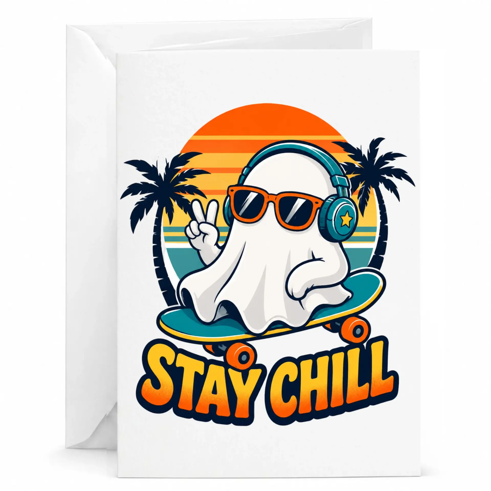 Funny Stay Greeting Card with Envelope Retro Summer Skater Design for Birthday Anniversary Encouragement