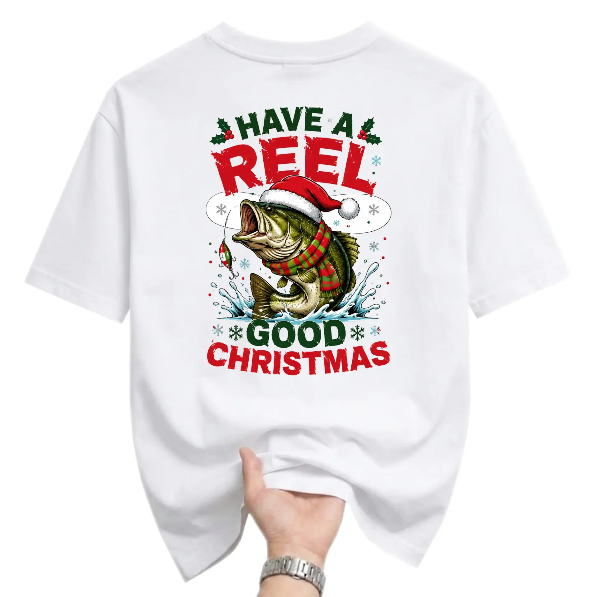 Funny Shirt Christmas Fishing Graphic Tee Unisex Casual Holiday Apparel