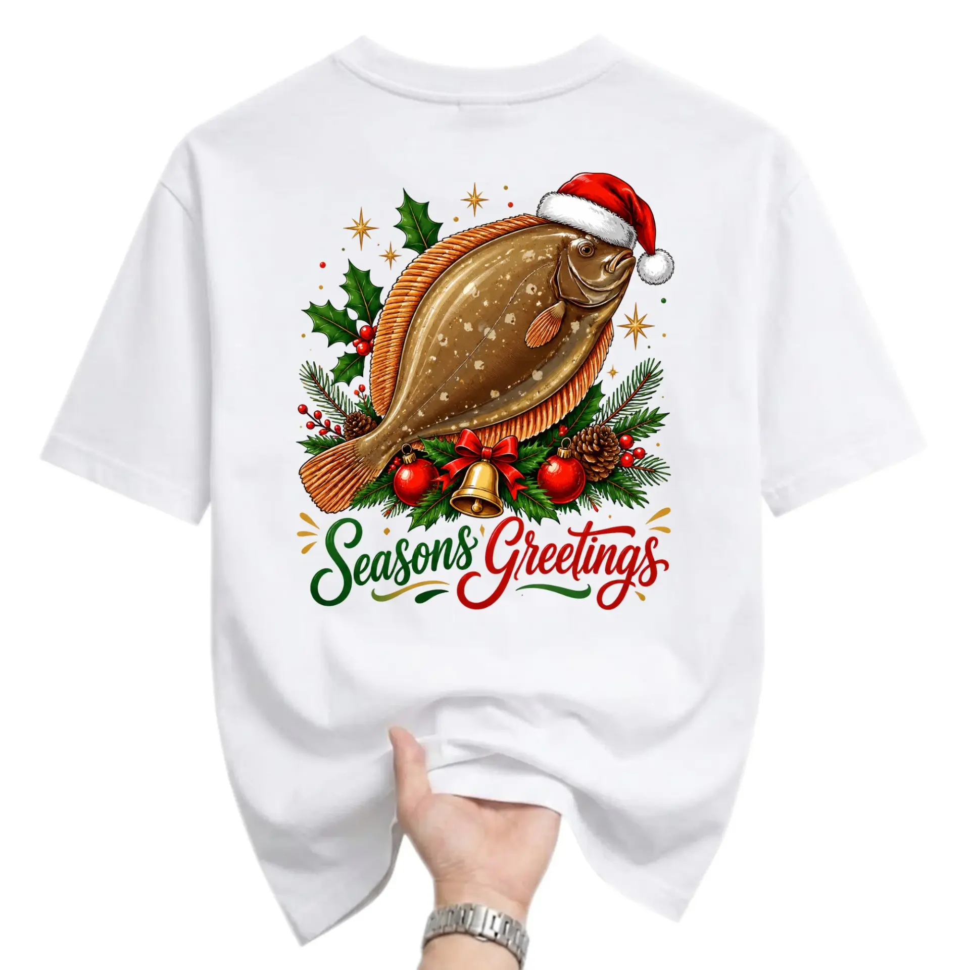 Funny Shirt Seasons Greetings Flounder Fish Christmas Graphic T-Shirt