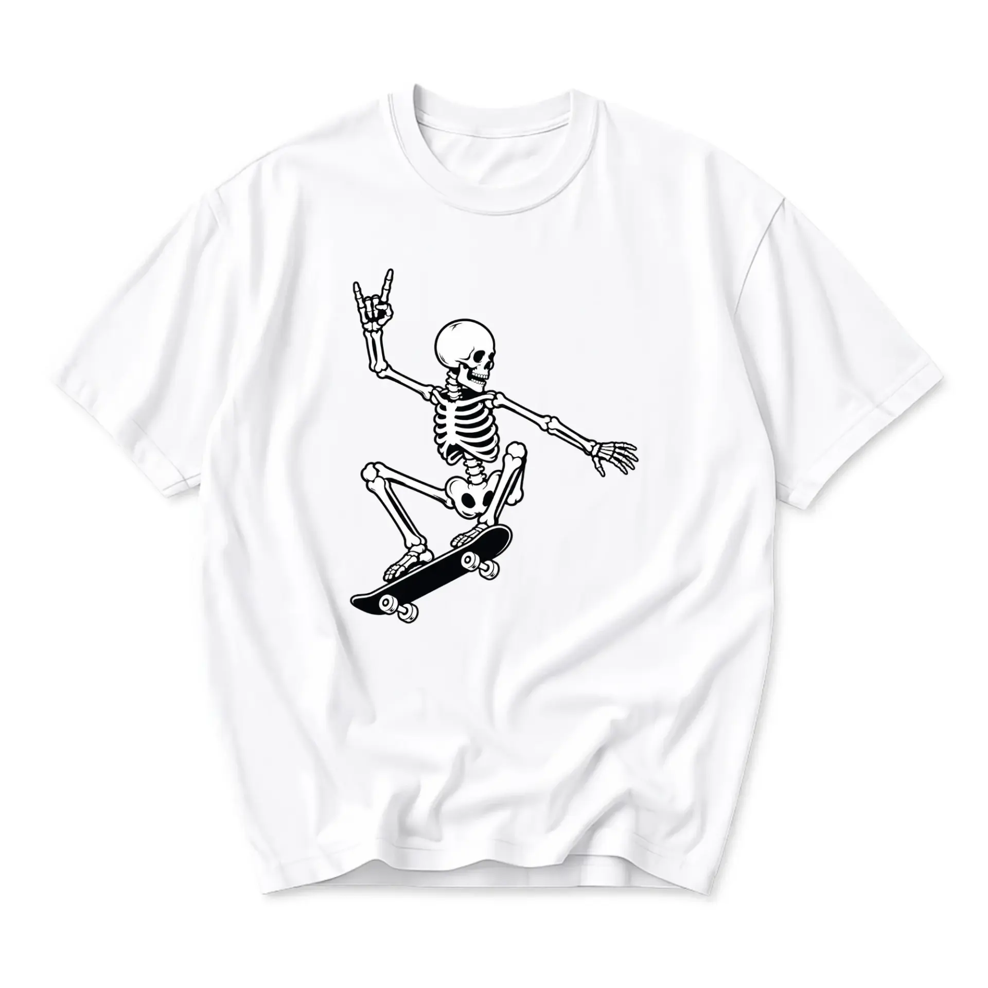 Graphic Tee Skeleton Skateboarder Unisex Crew Neck Shirt Casual Short Sleeve Apparel for Everyday Style and Comfort