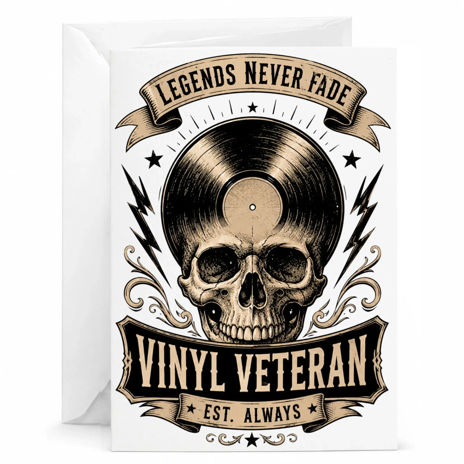 Greeting Card Never Fade Vinyl Veteran Music Lover Design for Birthday Anniversary or Appreciation