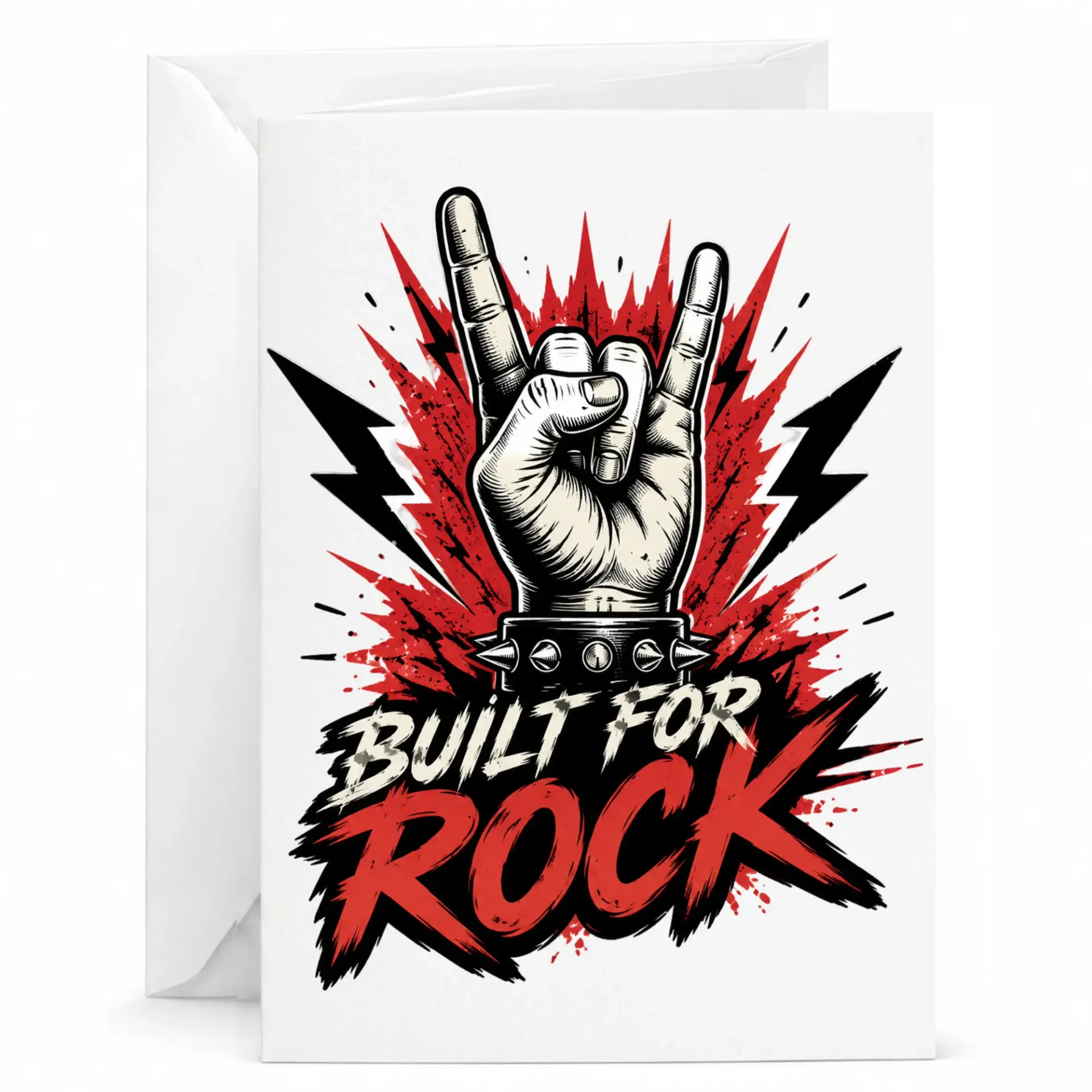 Funny Rock Hand Gesture Greeting Card Built for Rock Music Theme Art Design for Musicians and Music Lovers 5x7 Inches
