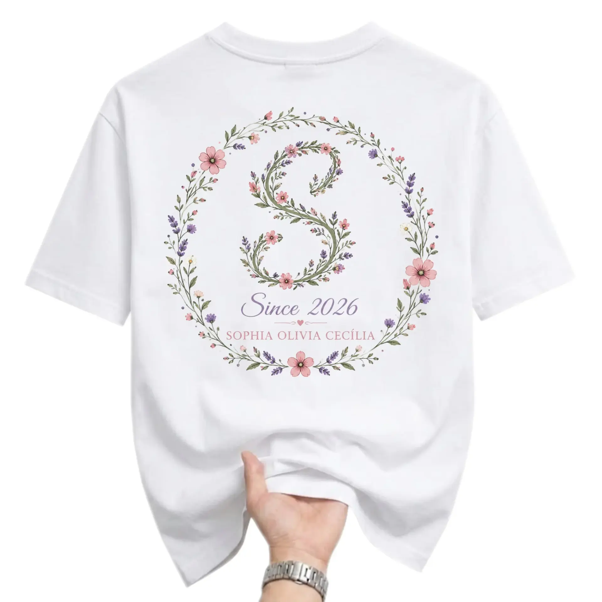 T-shirt Floral Monogram Initial Graphic Tee Personalized Botanical Letter S Since 2026 Sophia Olivia Cecília Casual Top