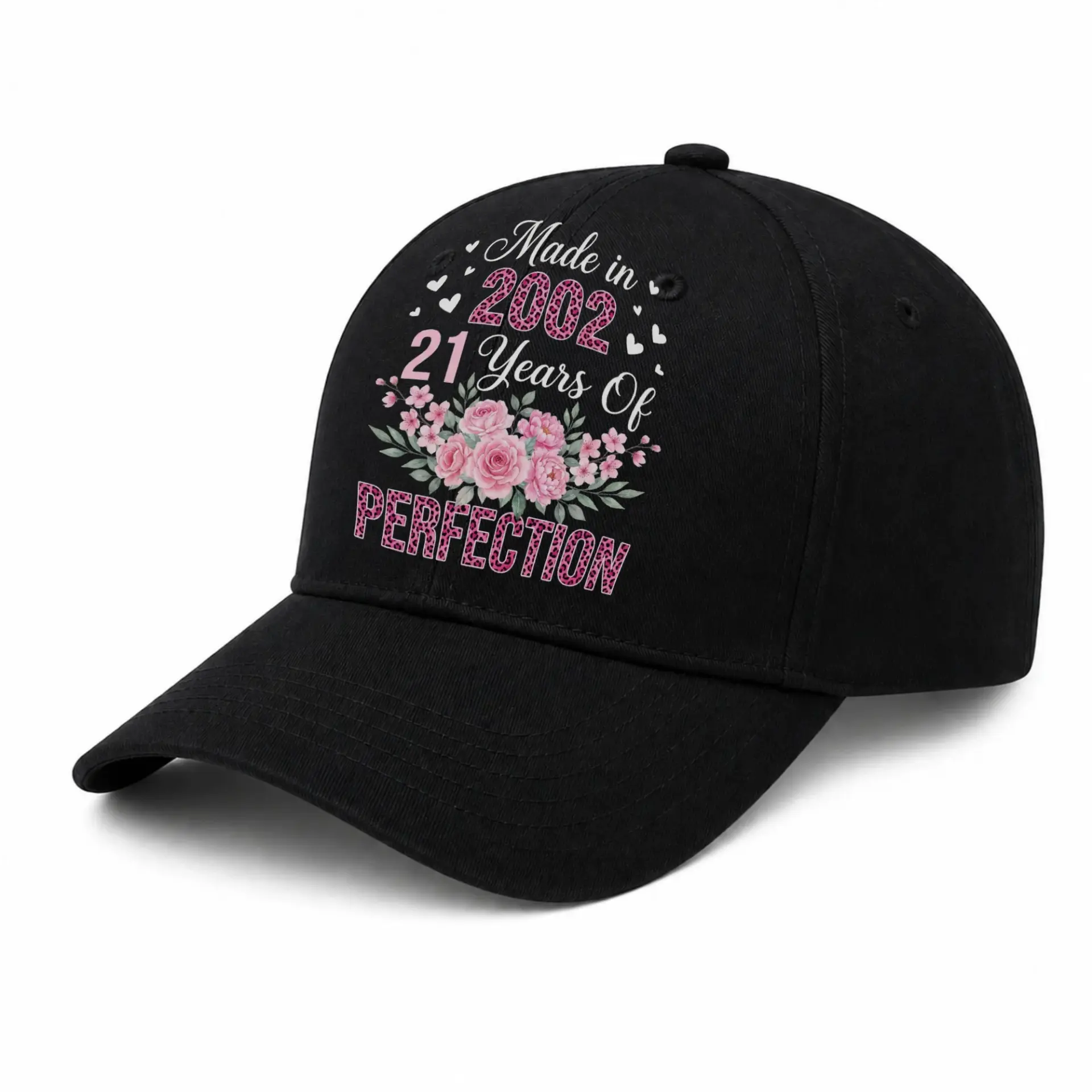 Baseball Cap Made in 2002 Twenty One Years of Perfection Floral Birthday Hat
