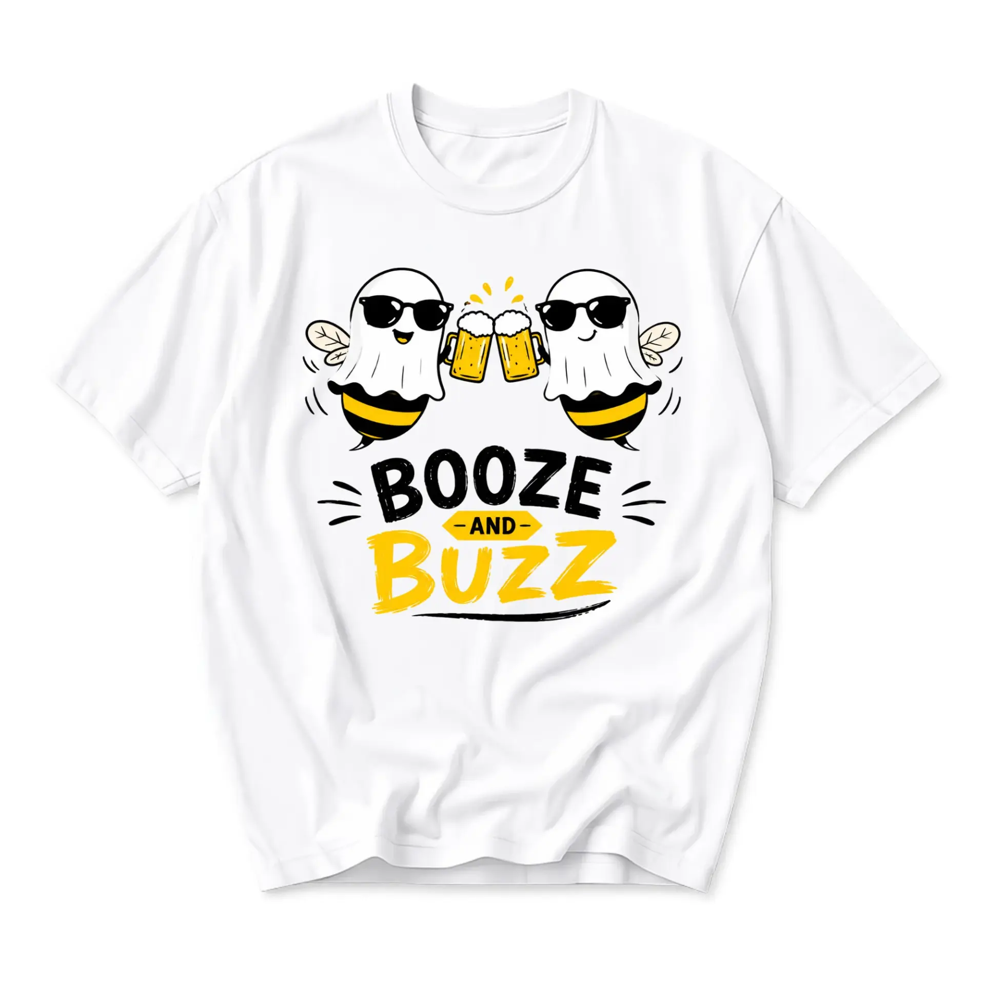 Funny Shirt Booze and Buzz Graphic Tee Unisex Crew Neck Casual Cotton Blend T-Shirt for Everyday Wear Apparel