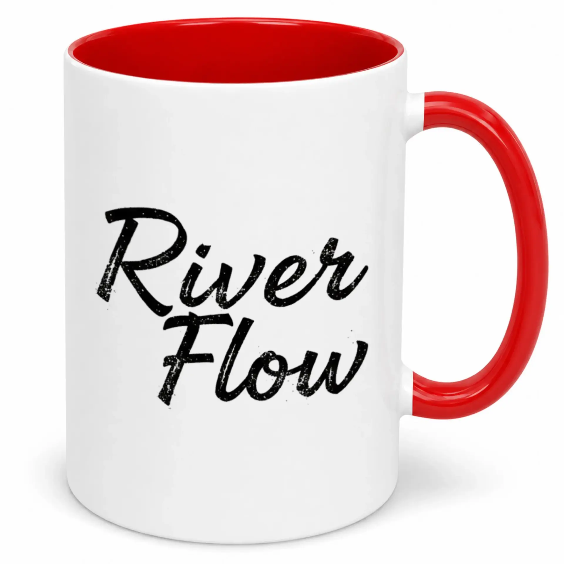 River Flow Inspirational Ceramic Coffee Mug with Red Handle and Interior | Glossy White Drinkware for Home Office and Gifts