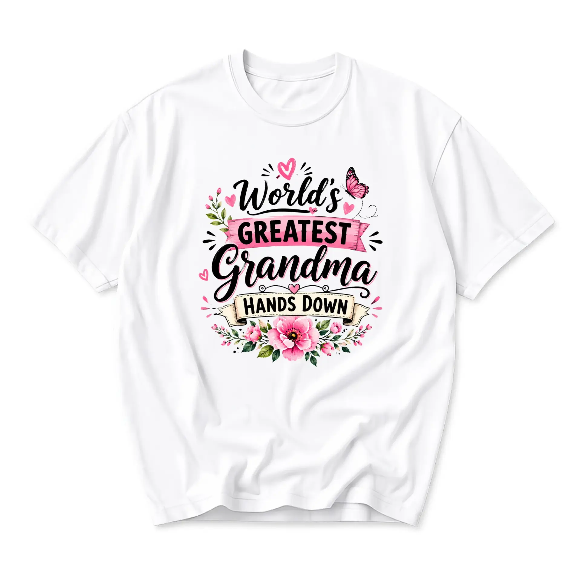 T-shirt World's Greatest Grandma Hands Down Floral Graphic Tee Casual