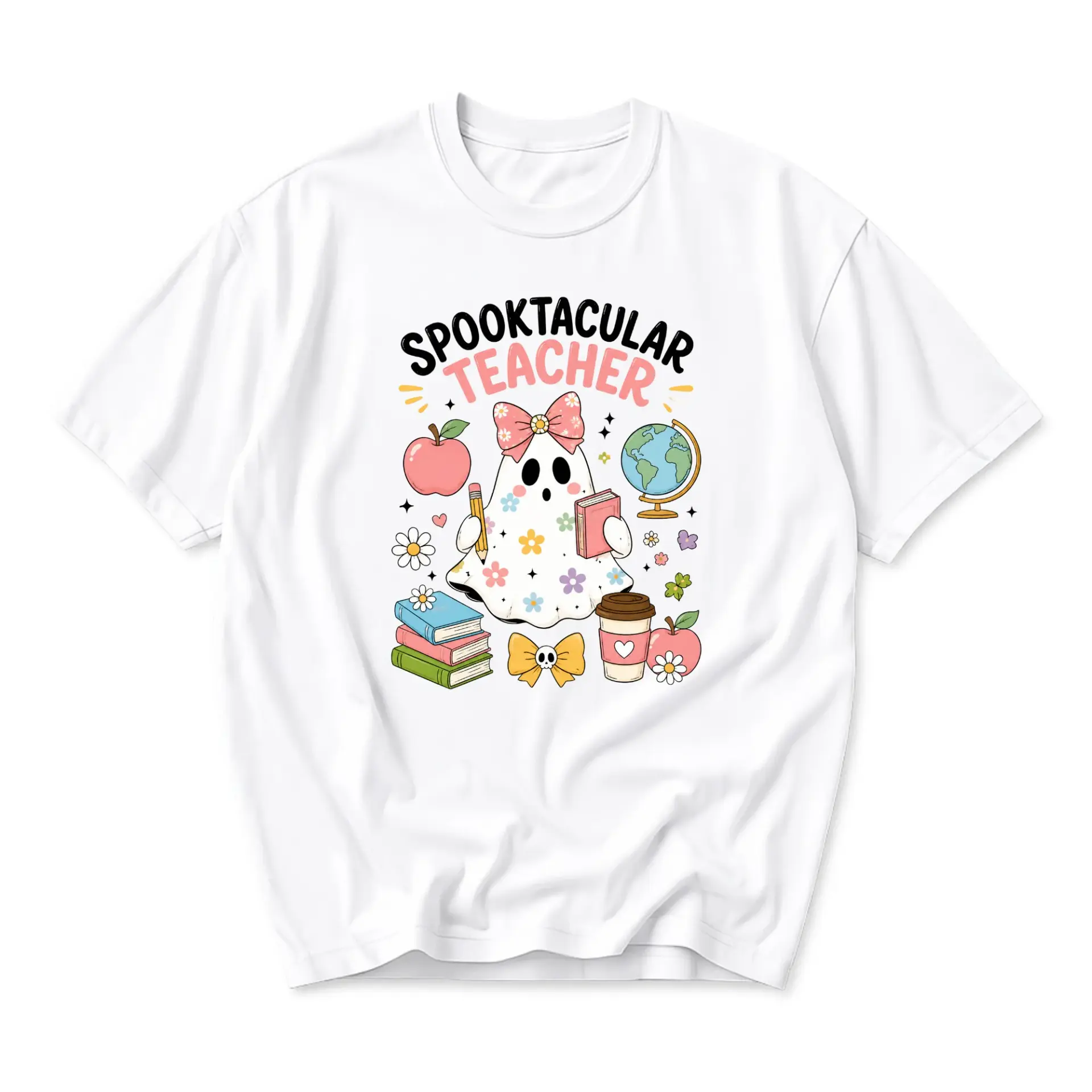 T-shirt Spooktacular Teacher Graphic Tee Cute Ghost Design Aesthetic School Supplies Printed Unisex Crew Neck Apparel