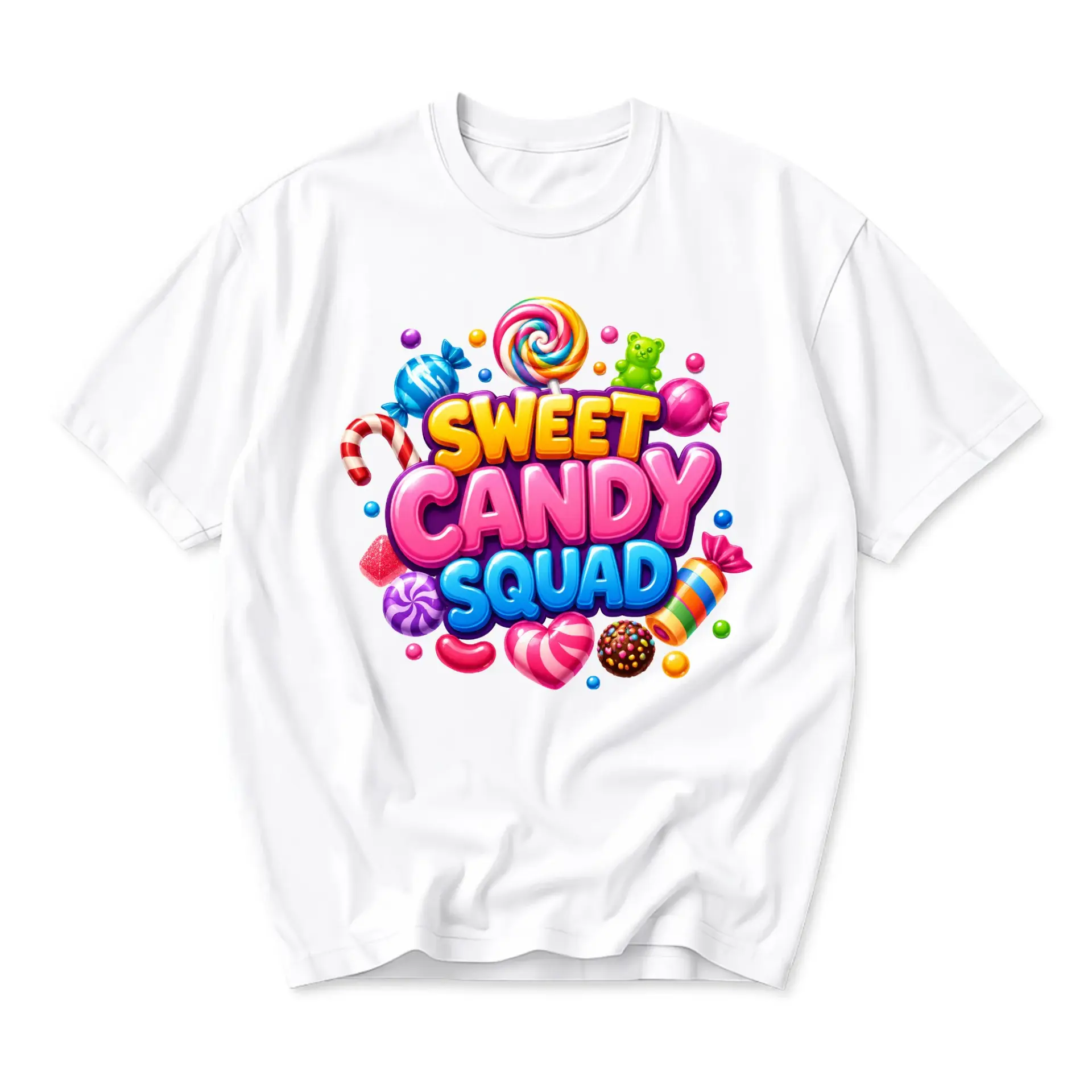 Graphic Tee Sweet Candy Squad Unisex T-Shirt Colorful Confectionery Illustration Short Sleeve Casual Crew Neck Top