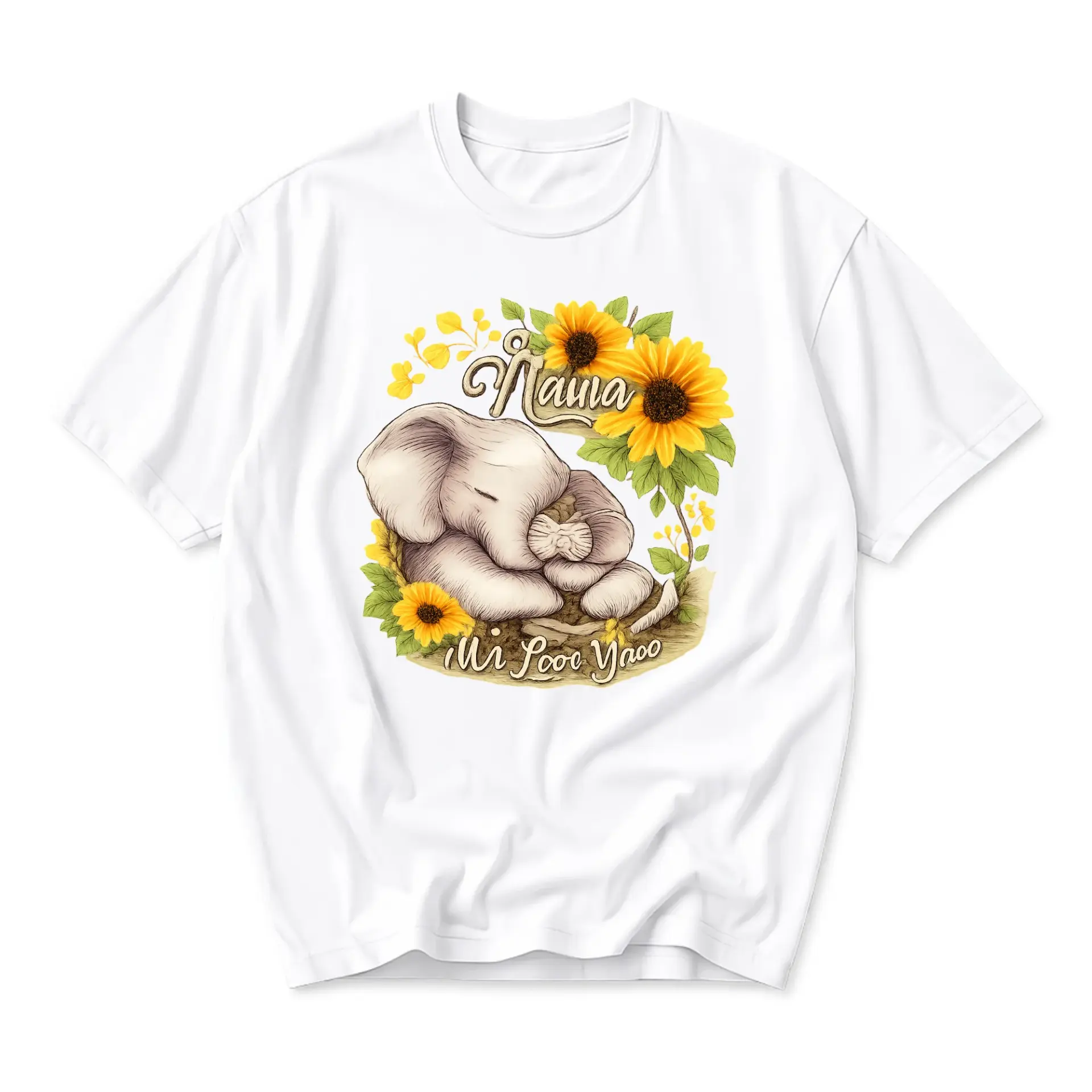 Graphic Tee Sunflower Elephant Print Unisex Casual Shirt Comfortable Cotton Blend Short Sleeve Crew Neck Top