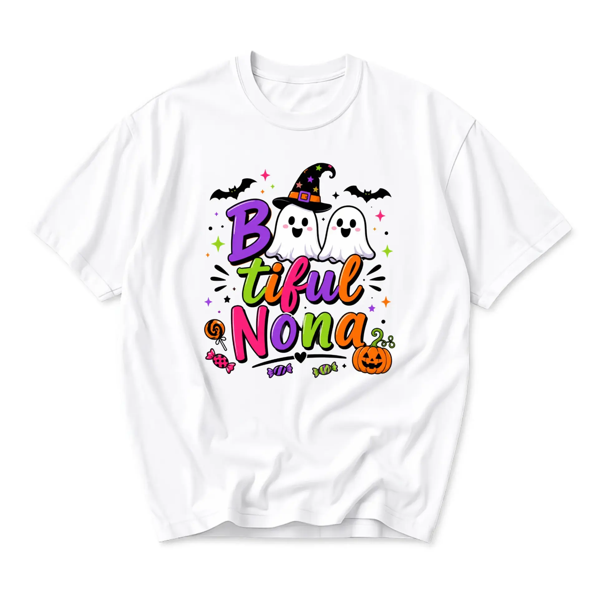 Funny Shirt Boo-Tiful Nona Halloween Graphic Tee Unisex Crew-Neck Soft Cotton Apparel for Casual Everyday Style Wear