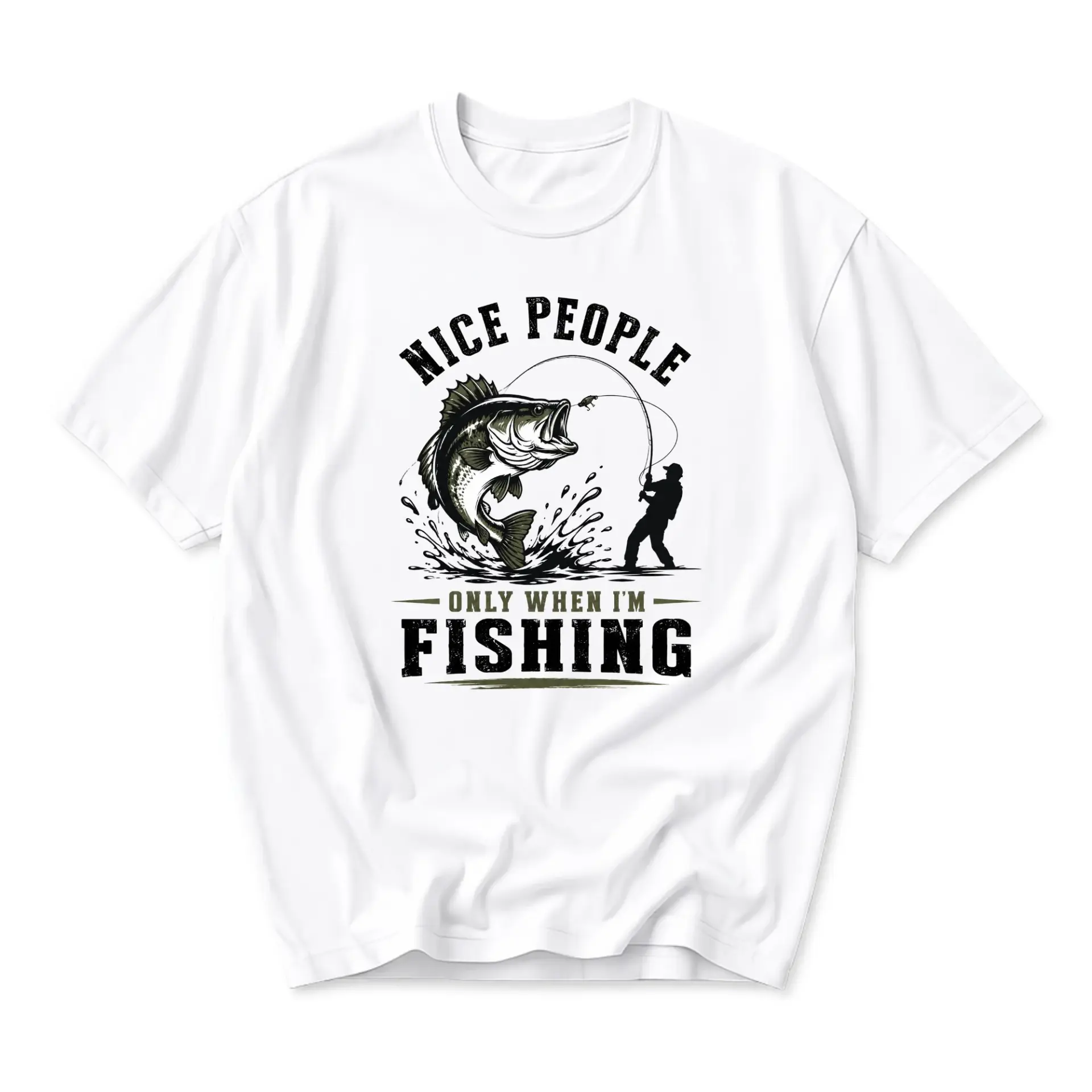 Funny Shirt Nice People Only When I Am Fishing Graphic Tee Unisex Casual Cotton Crew Neck Top for Outdoor Enthusiasts
