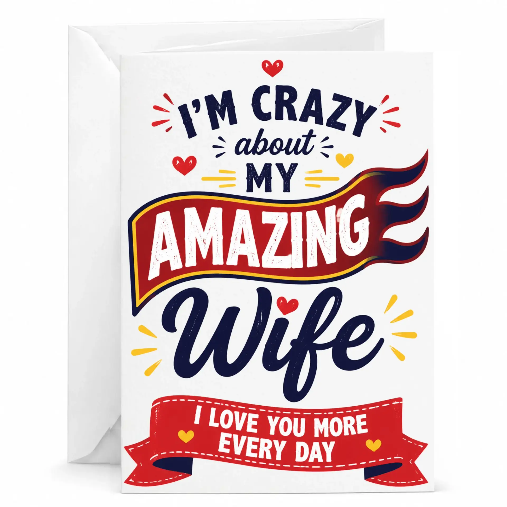 Greeting Card for Wife I'm Crazy About My Love Note Romantic Anniversary and Birthday Her