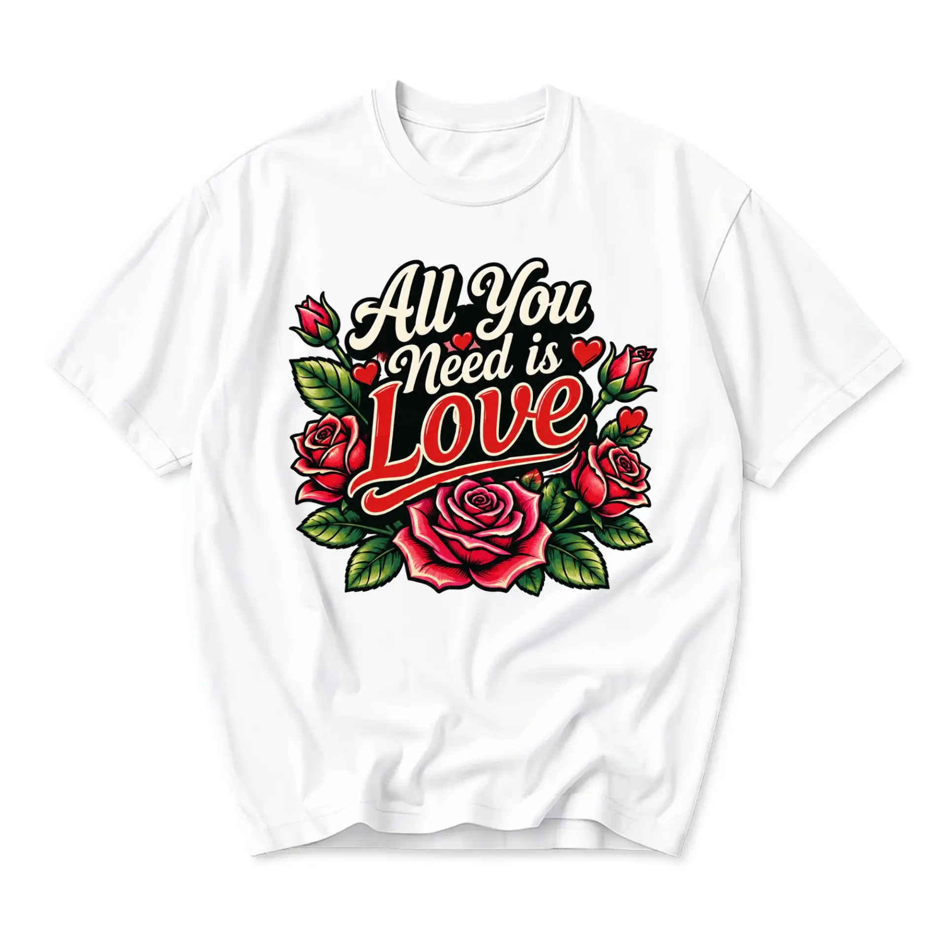 Graphic Tee All You Need Is Love Rose Floral Design Unisex Casual Crew Neck T-Shirt for Everyday Wear Apparel