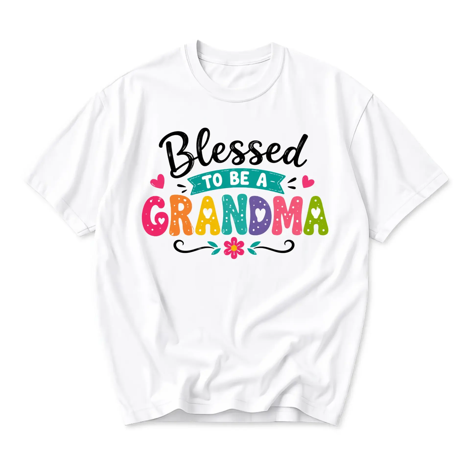 Graphic Tee Blessed to Be a Grandma Colorful Lettering Unisex Crew Neck