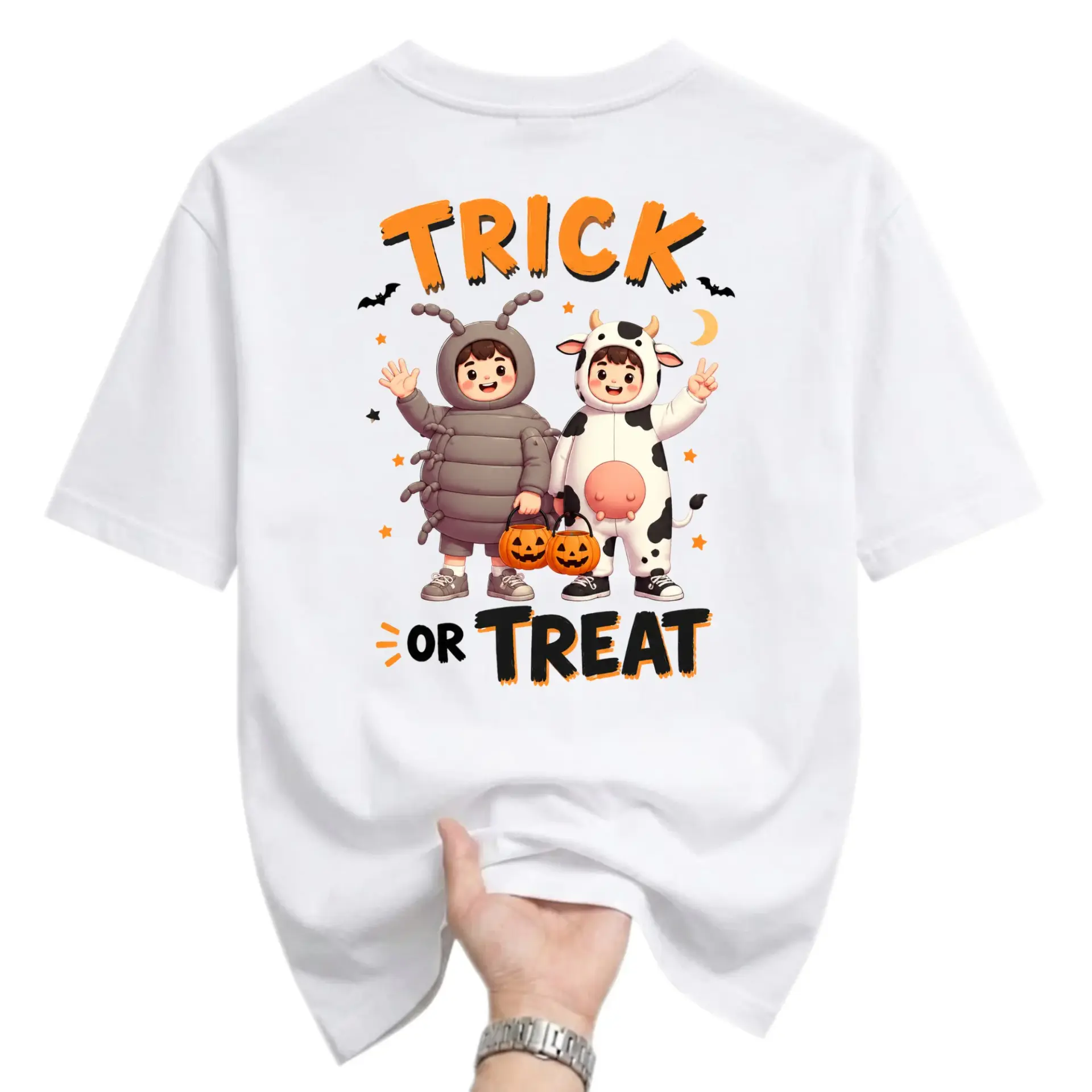 Graphic Tee Trick or Treat Halloween Shirt Unisex Crew Neck Casual Cotton Blend Apparel for Holiday Seasonal Events