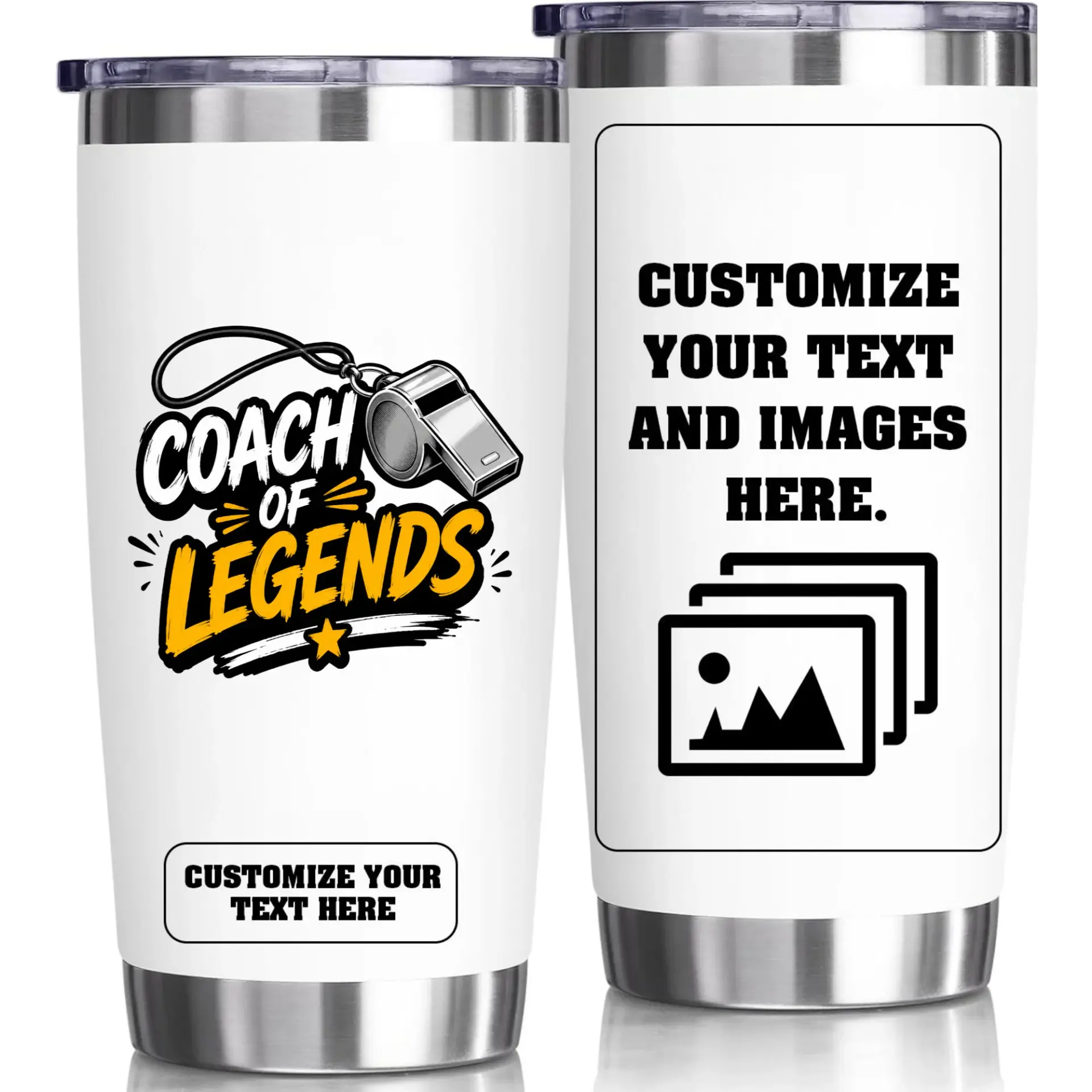 Stainless Steel Tumbler Coach of Legends Custom Design Travel Cup 20oz Insulated Drinkware with Sliding Lid for Beverages