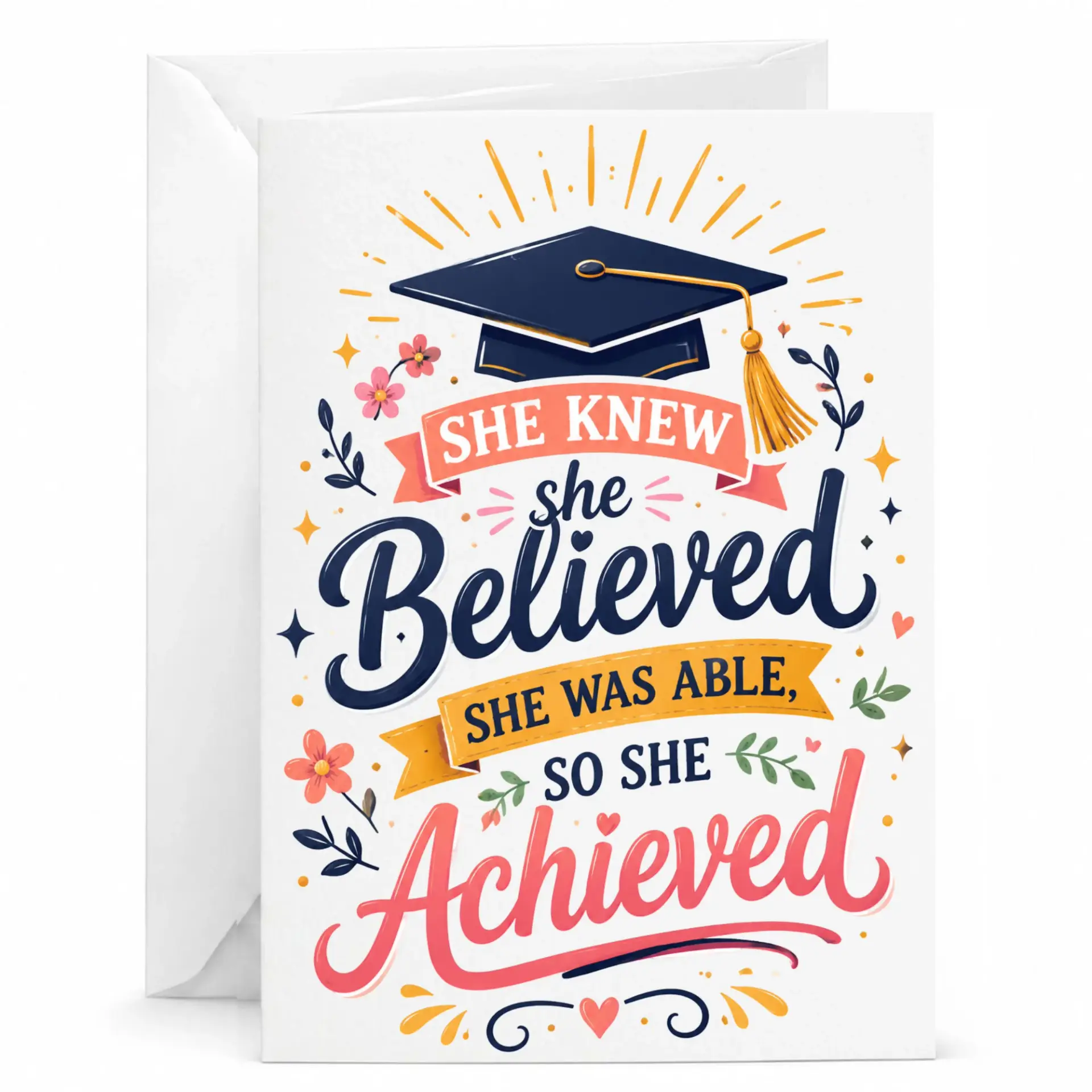 Graduation Congratulations Greeting Card Featuring Inspiring Quote Illustration on Premium Heavyweight Paper
