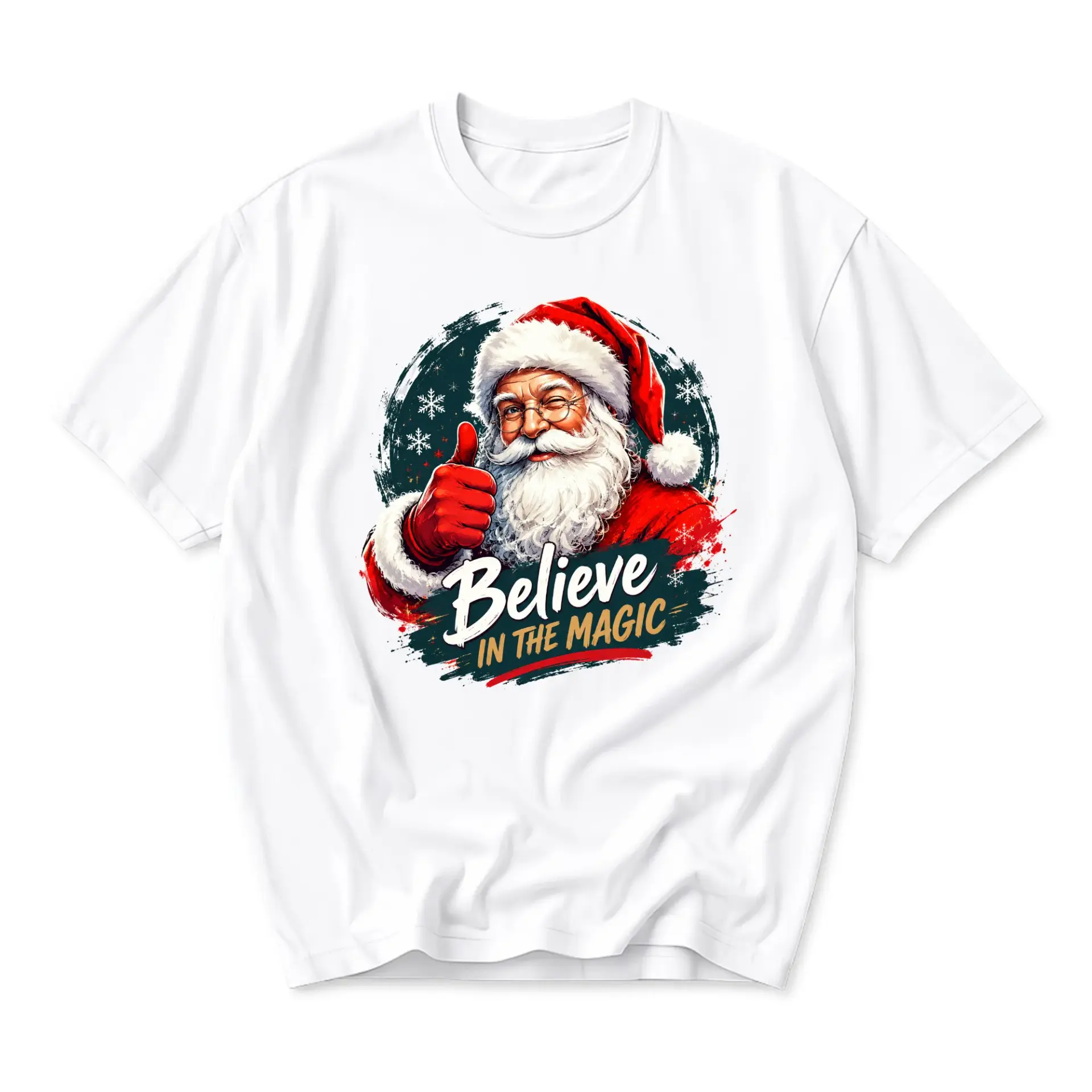 T-shirt Believe in the Magic Santa Graphic Tee Unisex Casual Holiday Crew Neck Apparel for Festive Winter Everyday Style