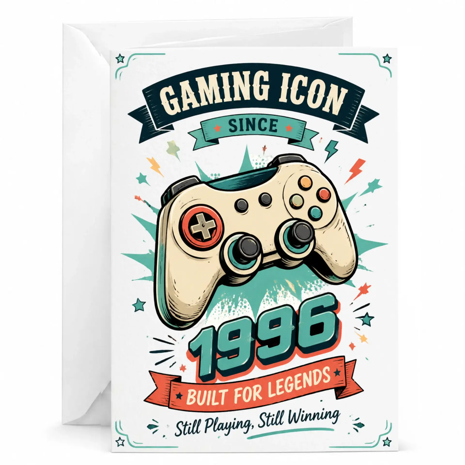Birthday Card Gaming Icon Since 1996 Video Game Controller Themed Greeting Card for Enthusiasts Built for Legends