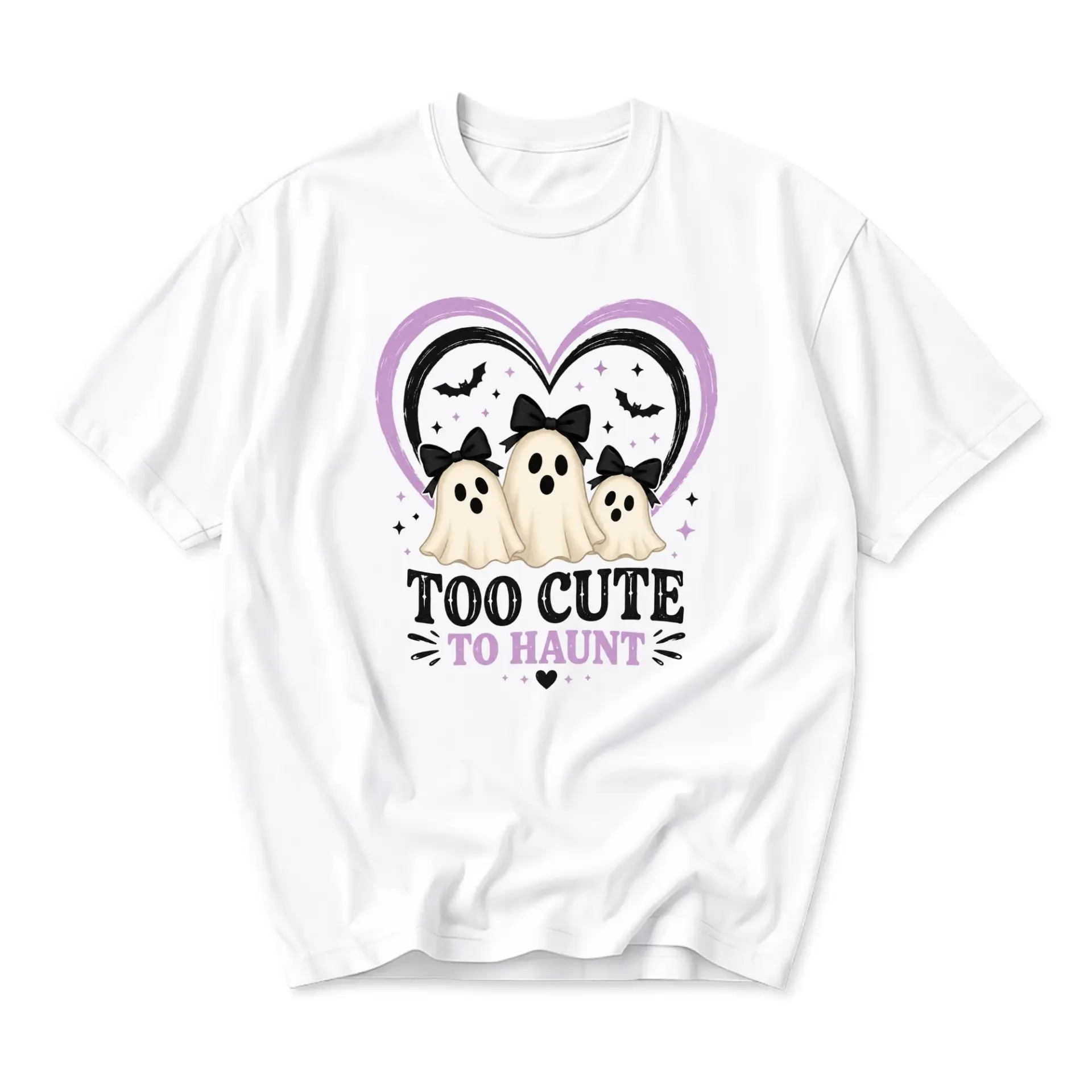 Graphic Tee Too Cute to Haunt Ghost Shirt Halloween Crew Neck Short Sleeve Casual Unisex Holiday Apparel White