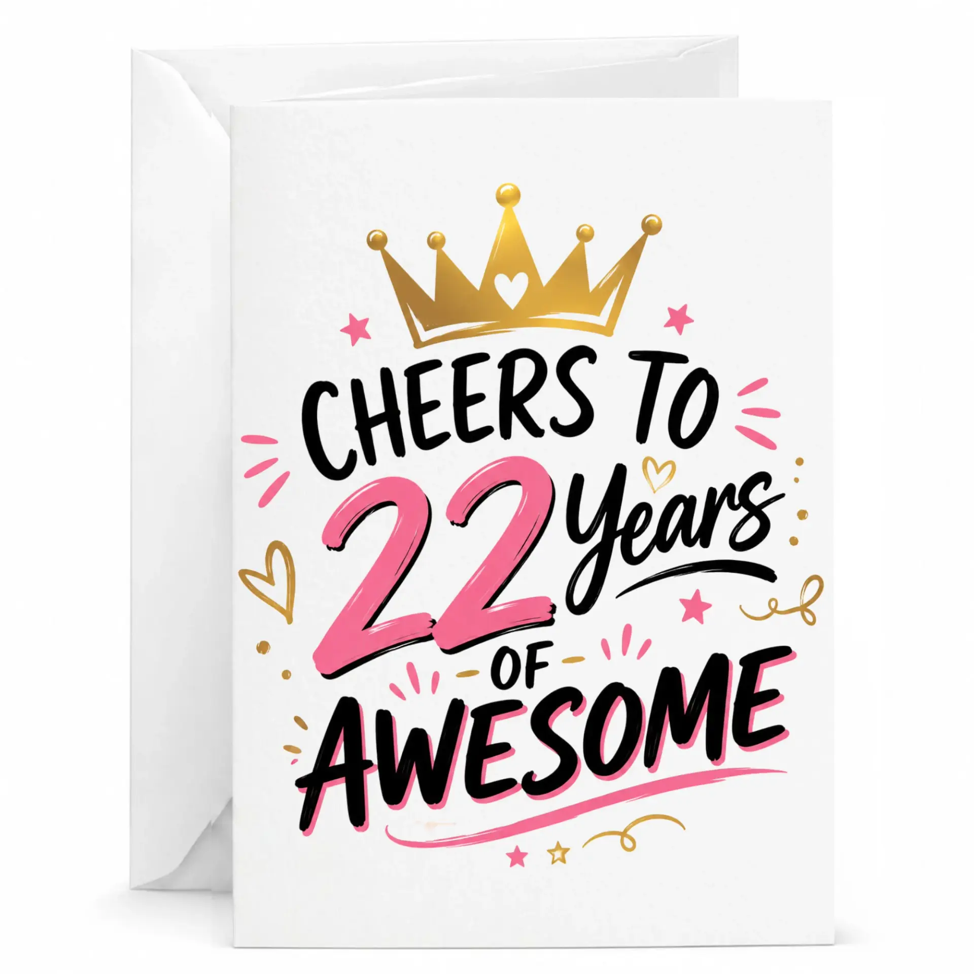 Greeting Card for 22nd Birthday, Cheers to 22 Years of Awesome Funny Party Celebration Stationery with Envelope