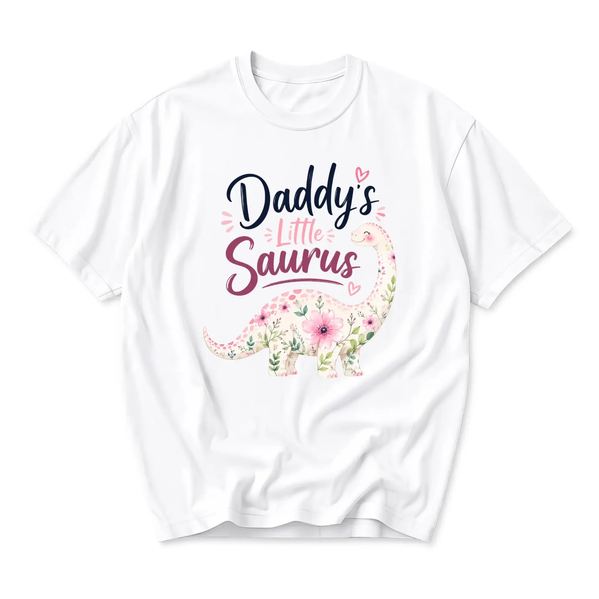 T-shirt Daddy's Little Saurus Graphic Tee Floral Dinosaur Print Casual Crew Neck Cotton Blend Unisex Apparel White