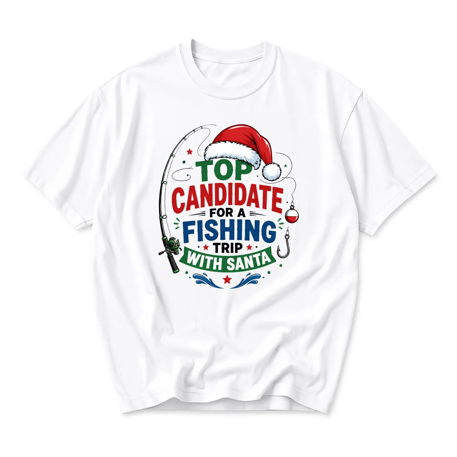Graphic Tee Top Candidate for a Fishing Trip with Santa Funny Holiday