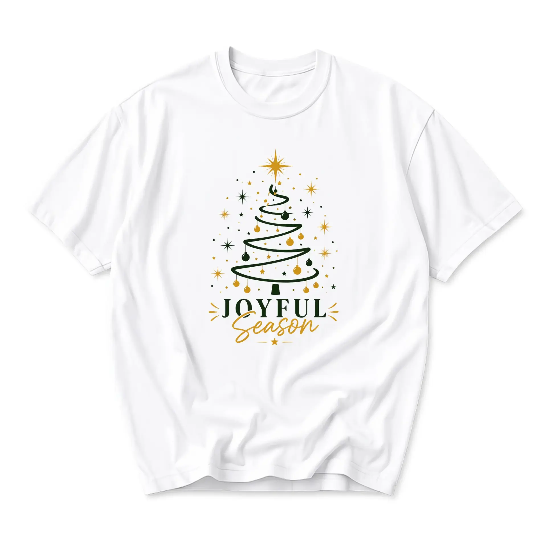Graphic Tee Joyful Season Minimalist Christmas Tree Print Unisex Casual Crew Neck Soft Cotton Short Sleeve Shirt