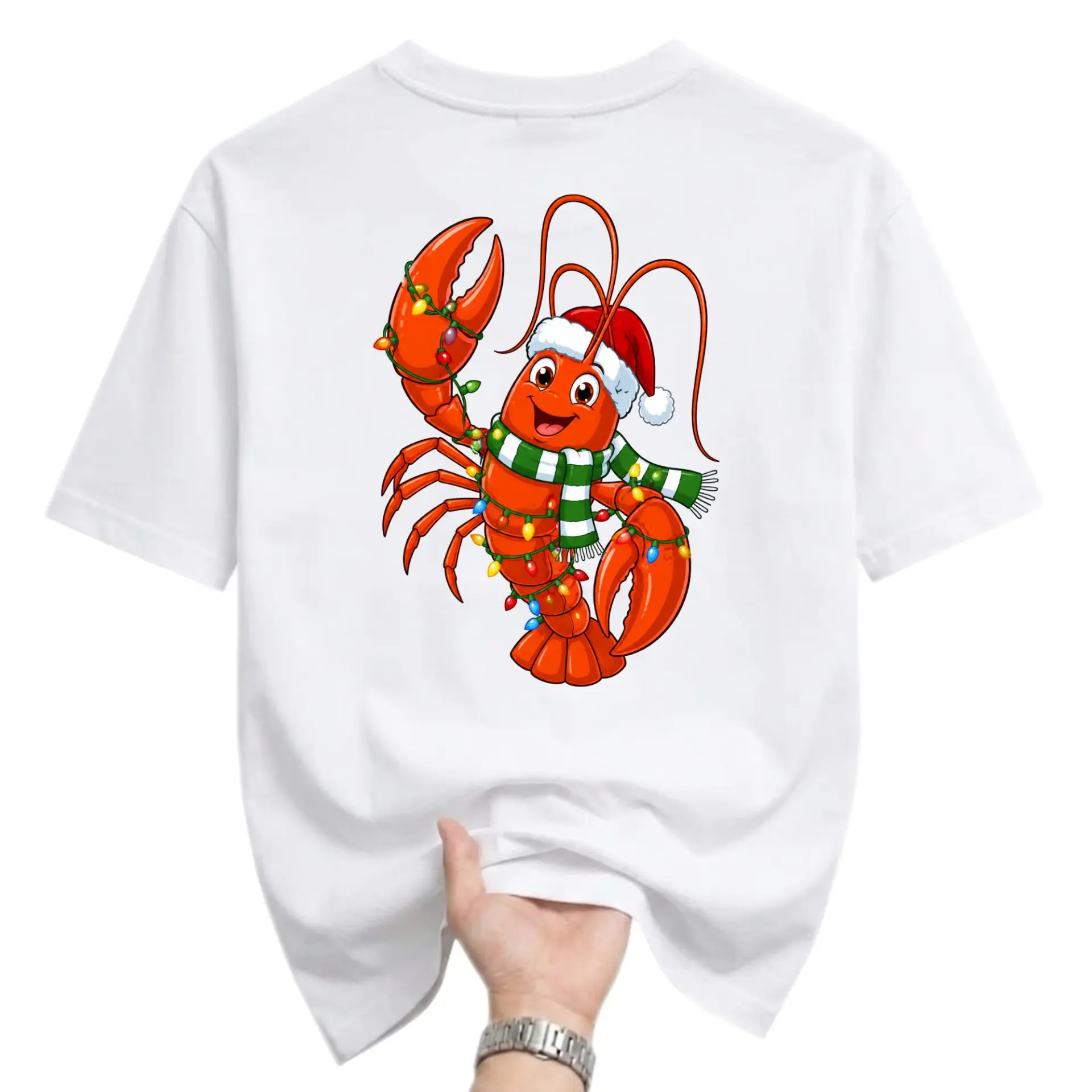 Graphic Tee Christmas Lobster Shirt Funny Holiday Apparel Unisex Crew Neck Casual Cotton Blend Short Sleeve Top