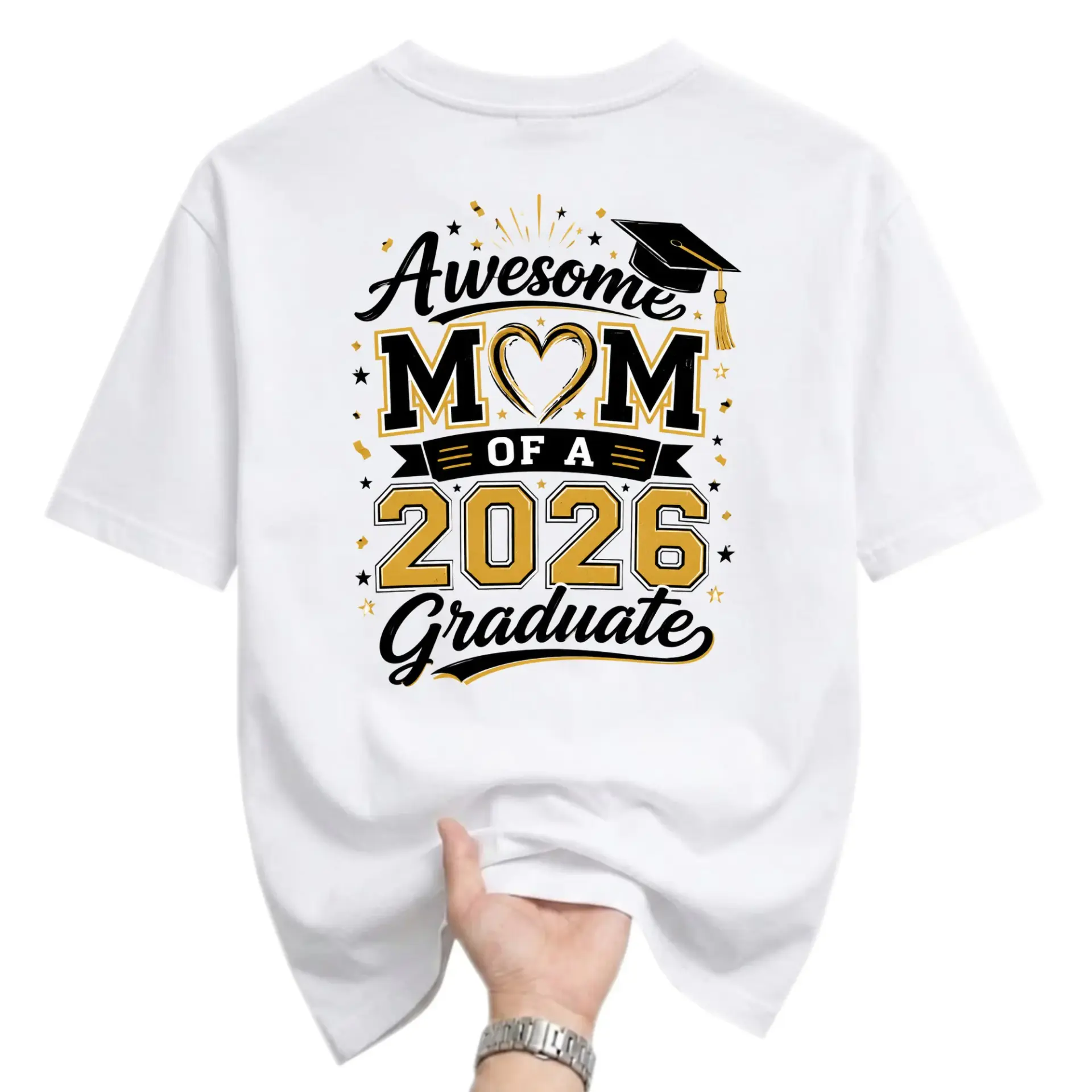 Graphic Tee Awesome Mom of a 2026 Graduate Unisex Crew Neck T-Shirt Short Sleeve Casual Apparel for Proud Parents