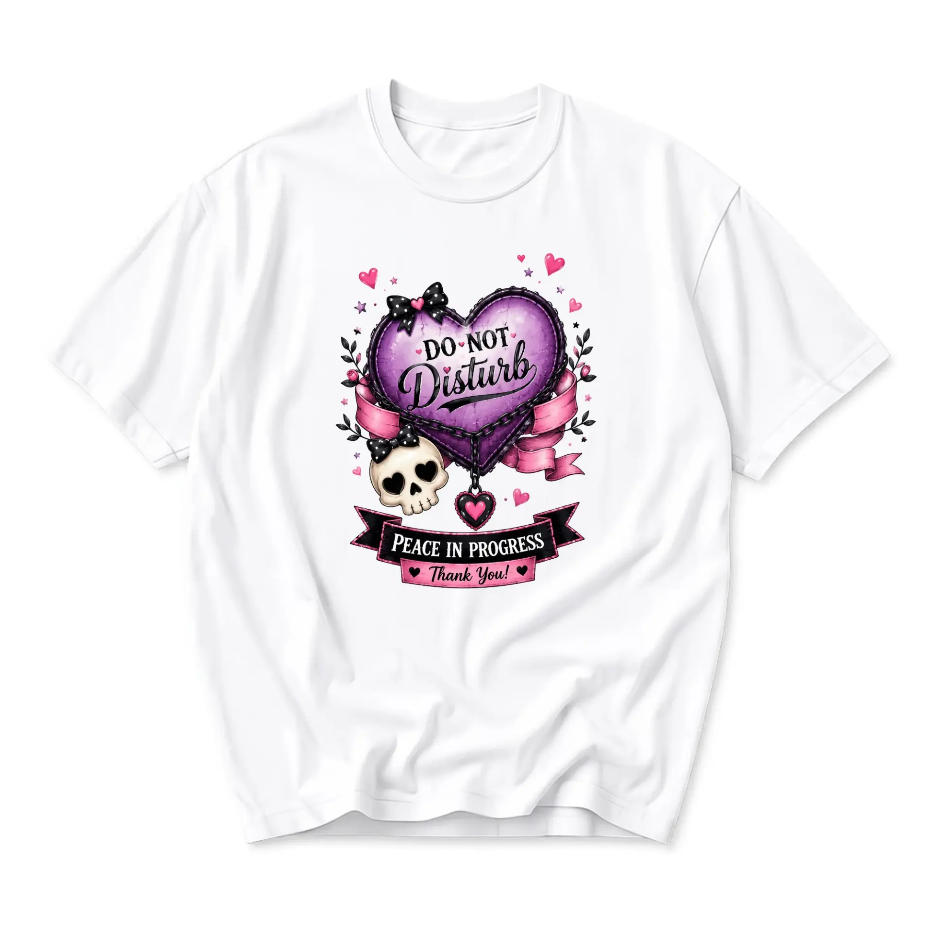 Funny Shirt Do Not Disturb Peace in Progress Graphic Tee Featuring Heart and Skull Design for Casual Everyday Outfits