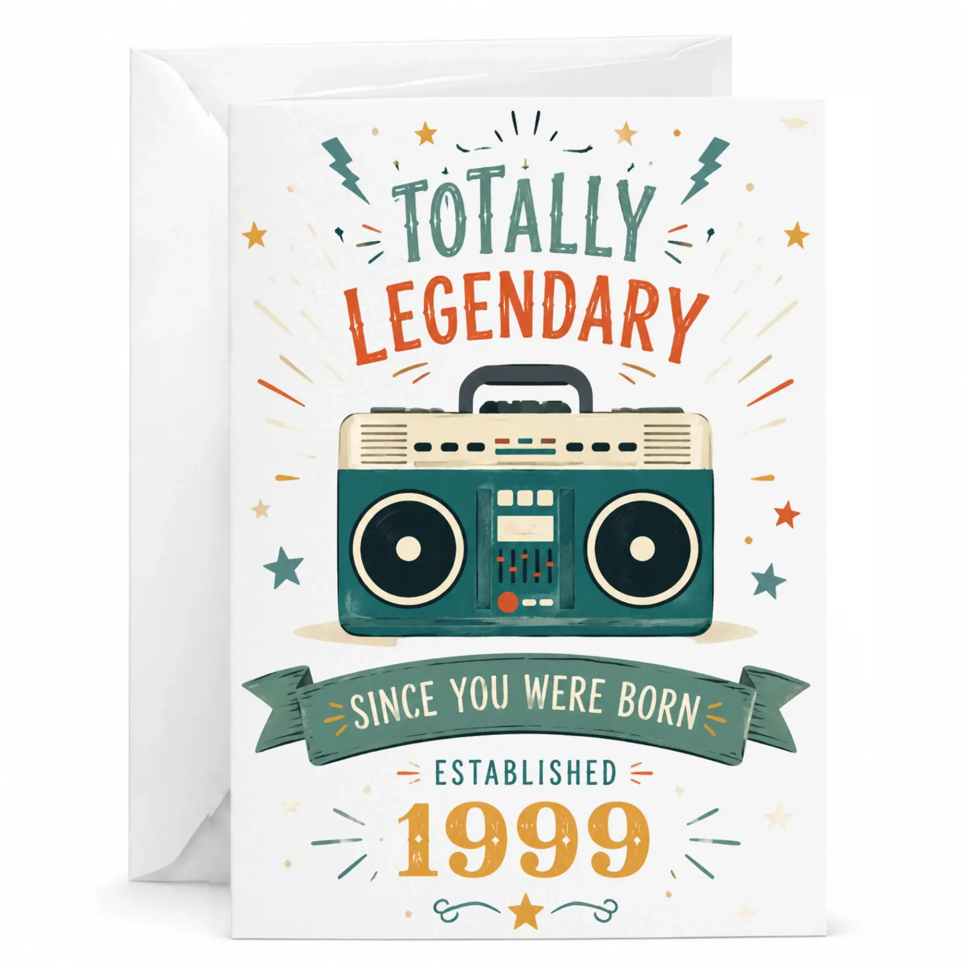 Birthday Card Retro Boombox Theme Totally Legendary Since 1999 Greeting Card with Matching White Envelope Included