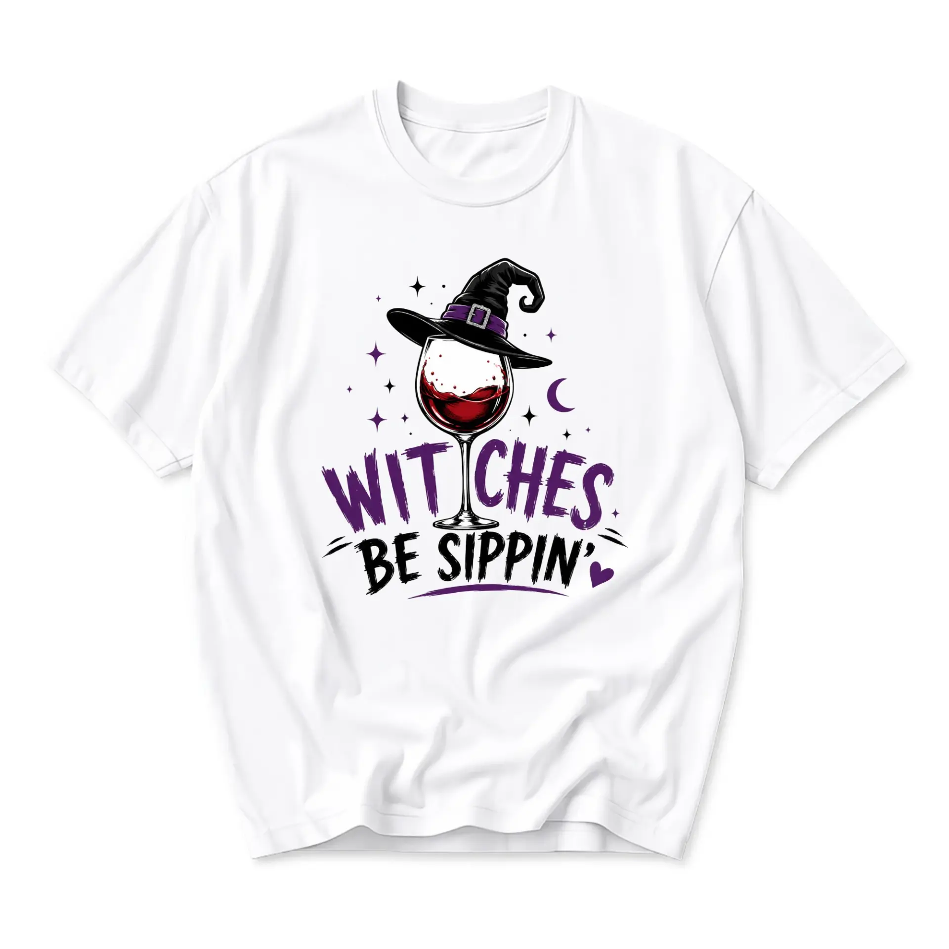 Funny Shirt Witches Be Sippin Graphic Tee Casual Unisex Crew Neck Top for Wine Lovers and Holiday Season Apparel