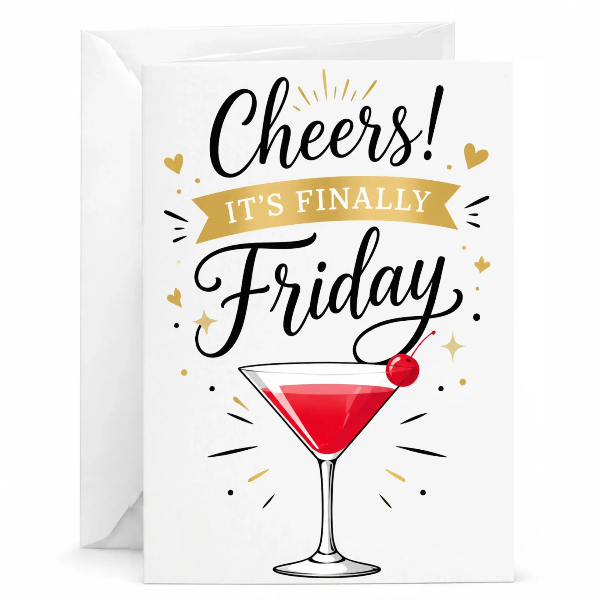 Funny Cheers It Is Finally Friday Greeting Card with Cocktail Illustration for Weekend and Party Invitations